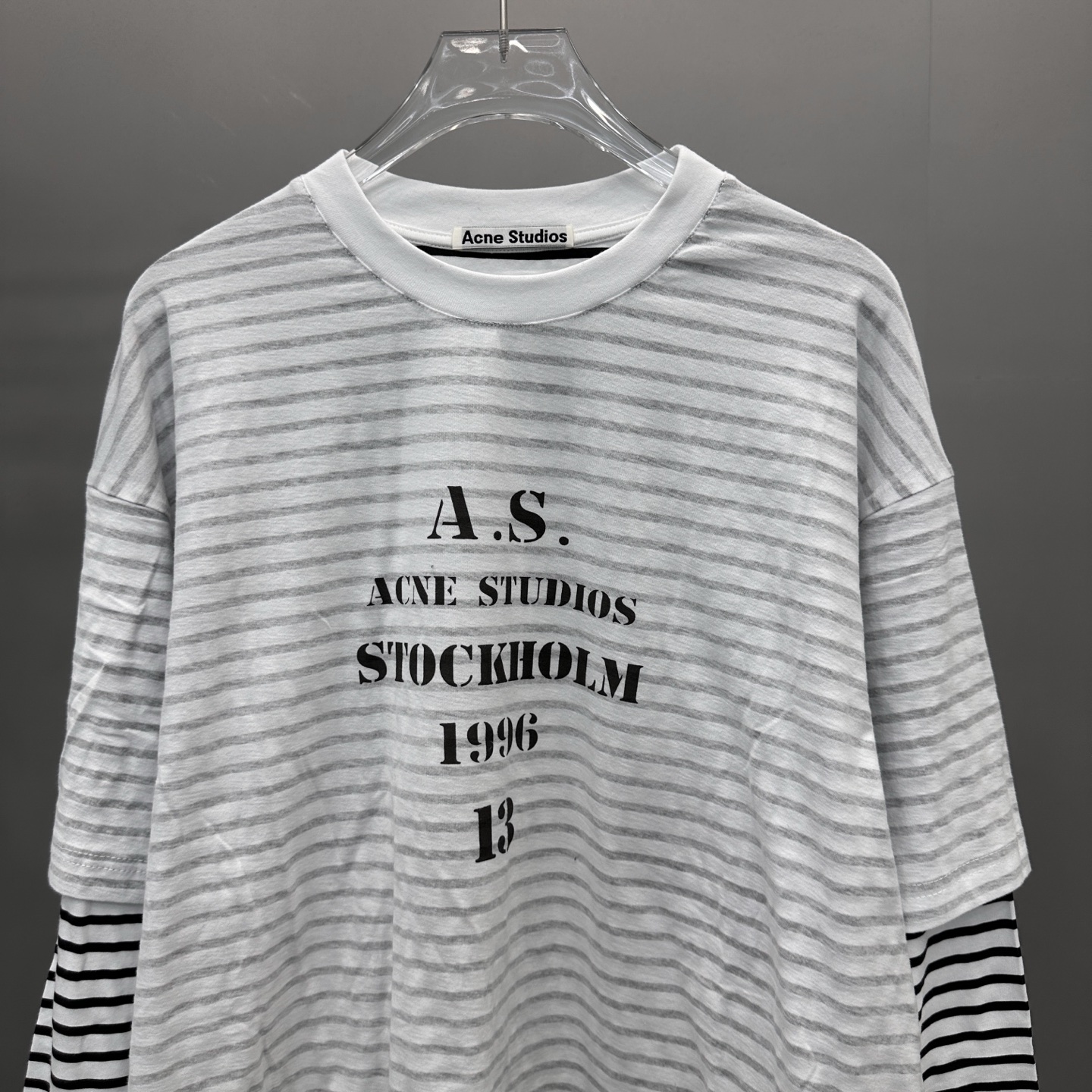Acne ｜ 新款假两件长袖t，成衣洗水印花，坯布条纹印花工艺，假两件做工，男女同款，尺码sml