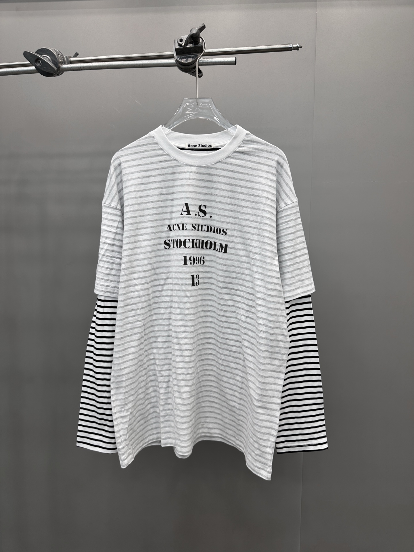 Acne ｜ 新款假两件长袖t，成衣洗水印花，坯布条纹印花工艺，假两件做工，男女同款，尺码sml