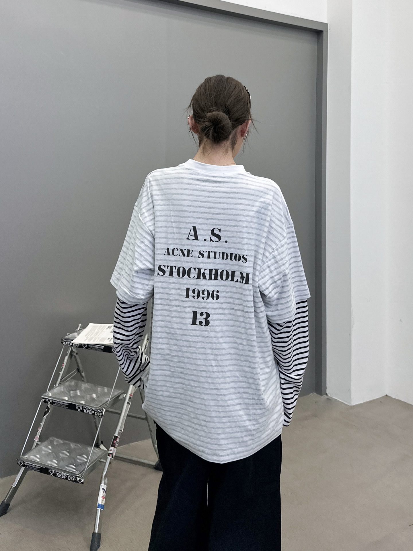 Acne ｜ 新款假两件长袖t，成衣洗水印花，坯布条纹印花工艺，假两件做工，男女同款，尺码sml