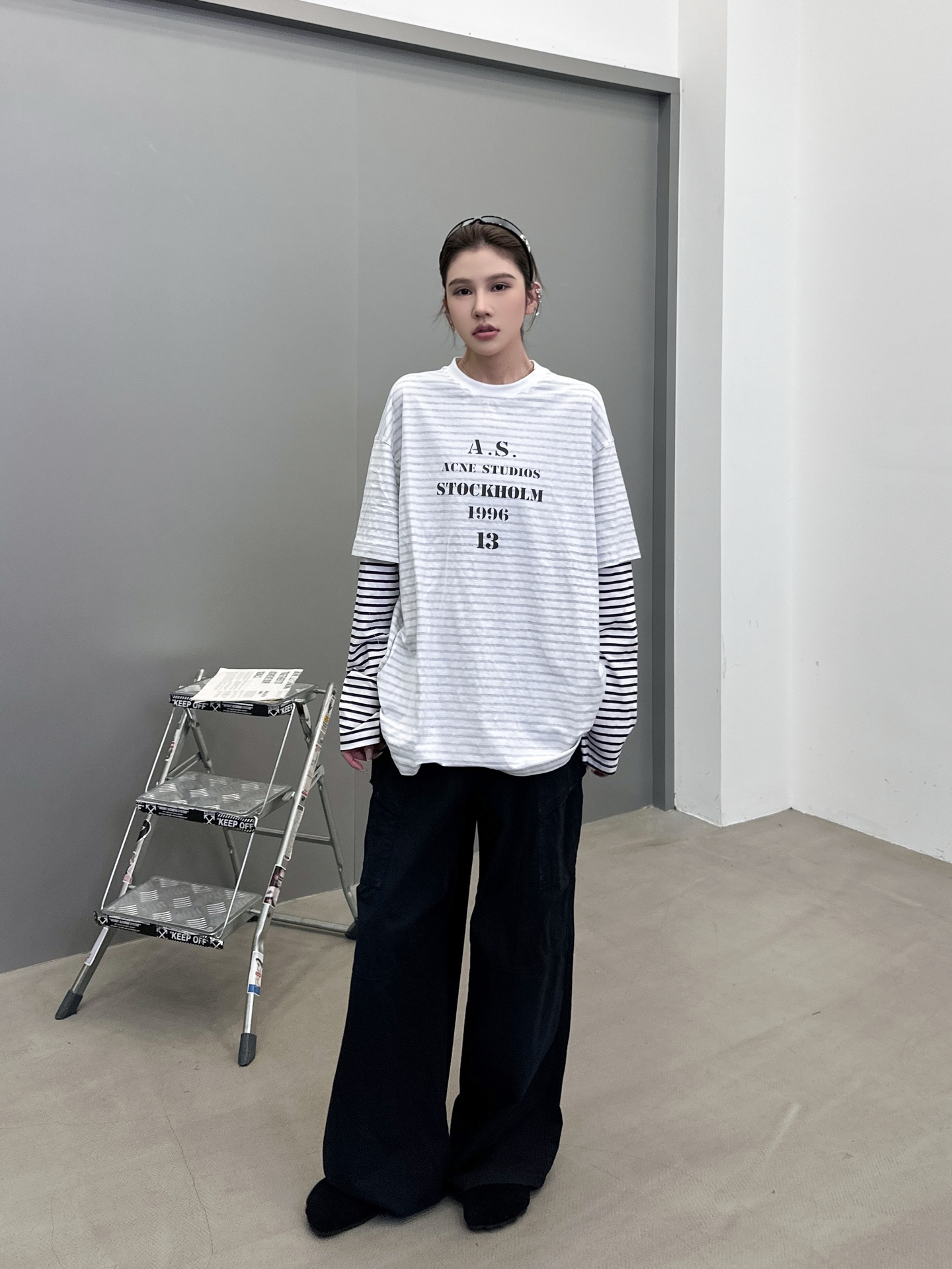 Acne ｜ 新款假两件长袖t，成衣洗水印花，坯布条纹印花工艺，假两件做工，男女同款，尺码sml