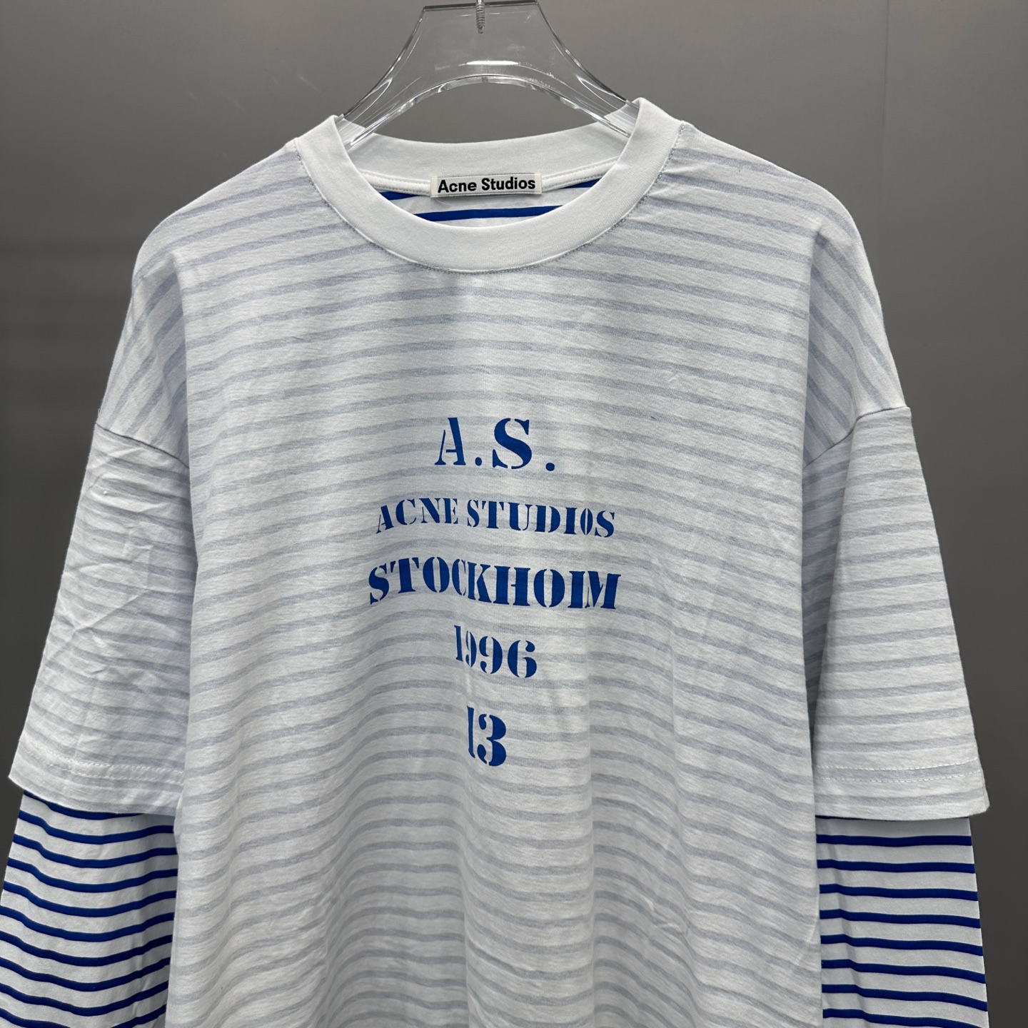 Acne ｜ 新款假两件长袖t，成衣洗水印花，坯布条纹印花工艺，假两件做工，男女同款，尺码sml