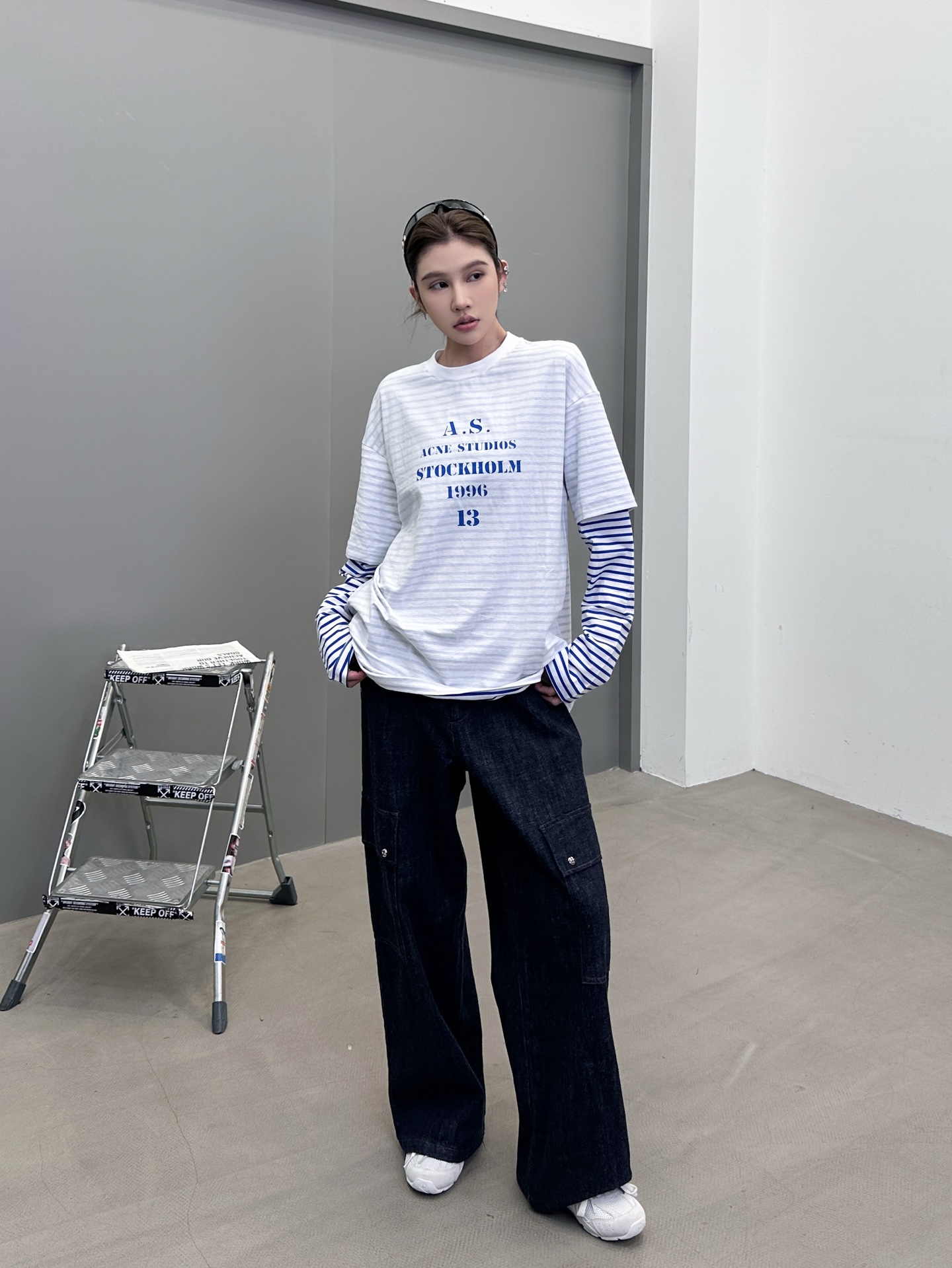 Acne ｜ 新款假两件长袖t，成衣洗水印花，坯布条纹印花工艺，假两件做工，男女同款，尺码sml