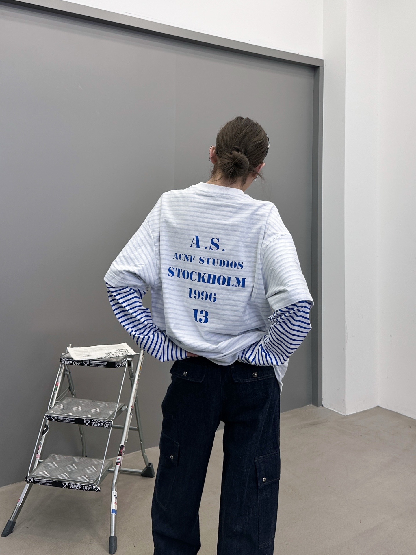 Acne ｜ 新款假两件长袖t，成衣洗水印花，坯布条纹印花工艺，假两件做工，男女同款，尺码sml