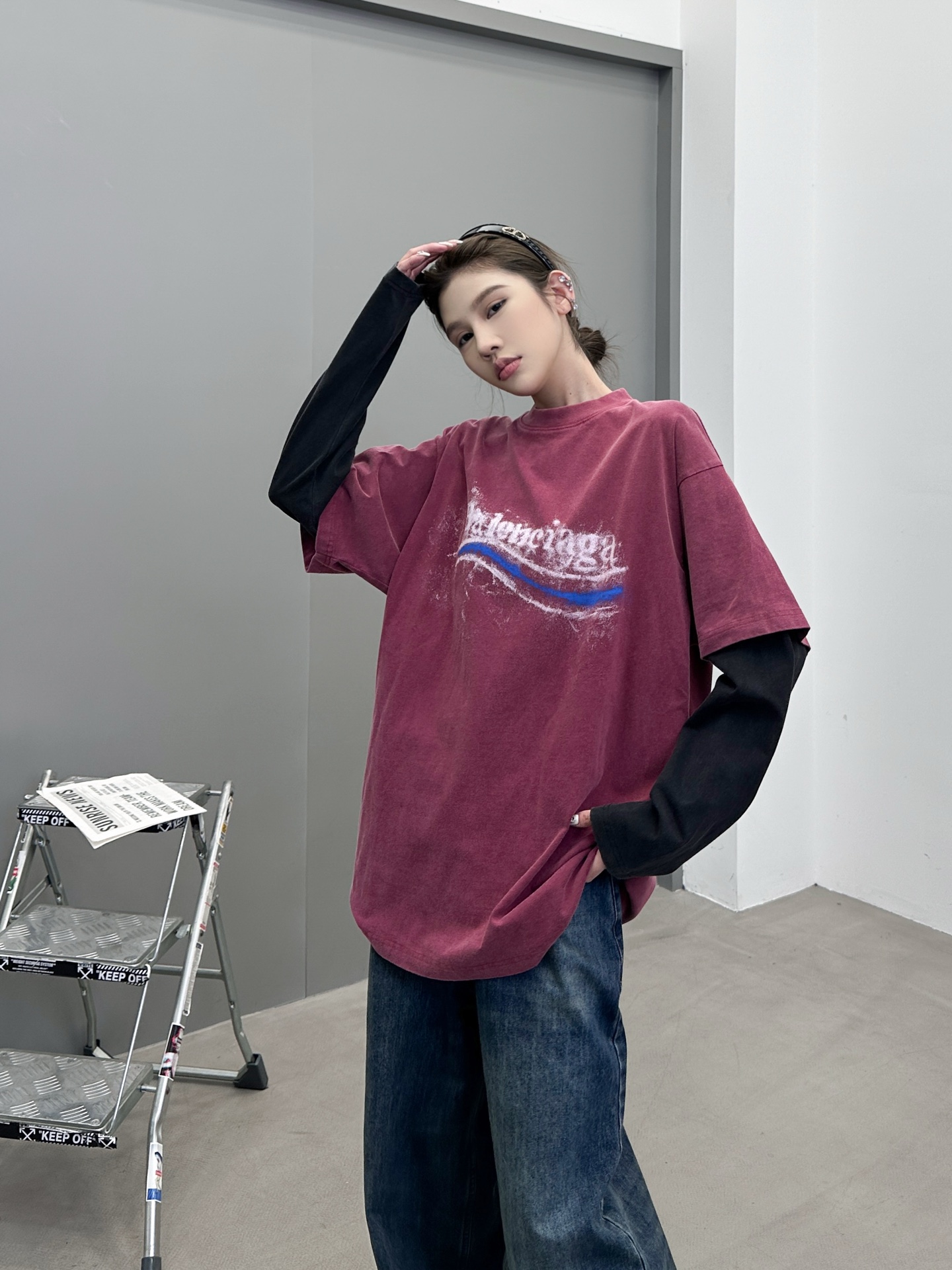 巴黎 ｜ 新款假两件长袖t，成衣洗水炒色加成衣前后印花工艺，假两件做工，男女同款，尺码sml