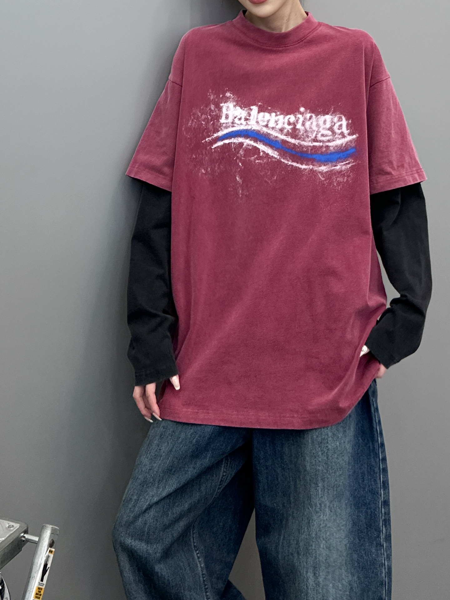 巴黎 ｜ 新款假两件长袖t，成衣洗水炒色加成衣前后印花工艺，假两件做工，男女同款，尺码sml