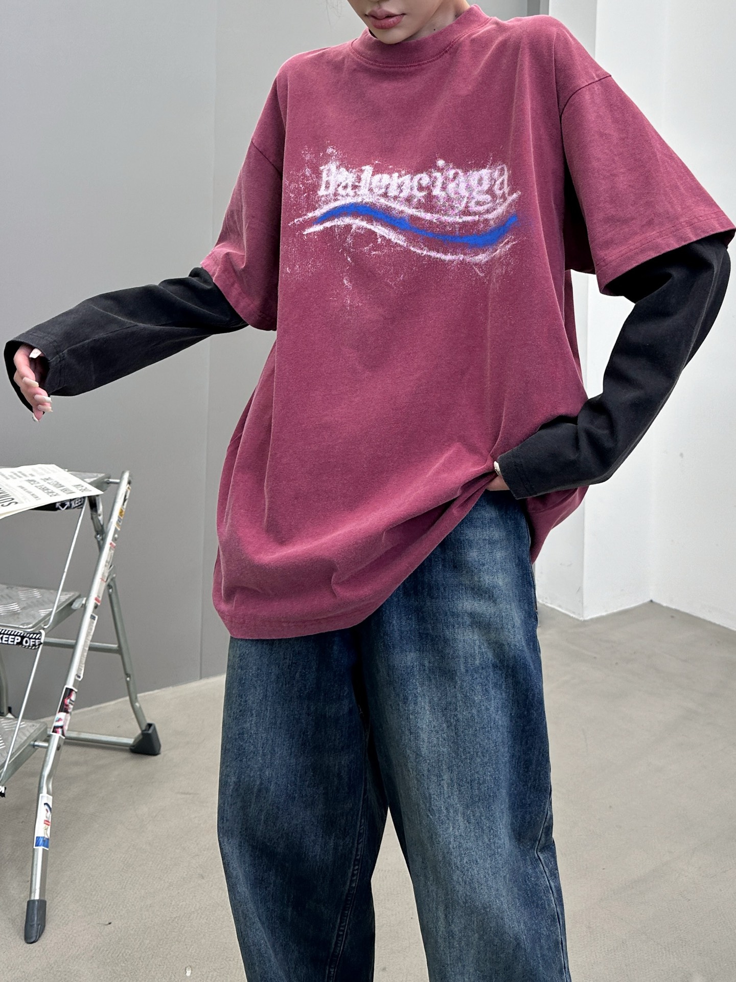 巴黎 ｜ 新款假两件长袖t，成衣洗水炒色加成衣前后印花工艺，假两件做工，男女同款，尺码sml