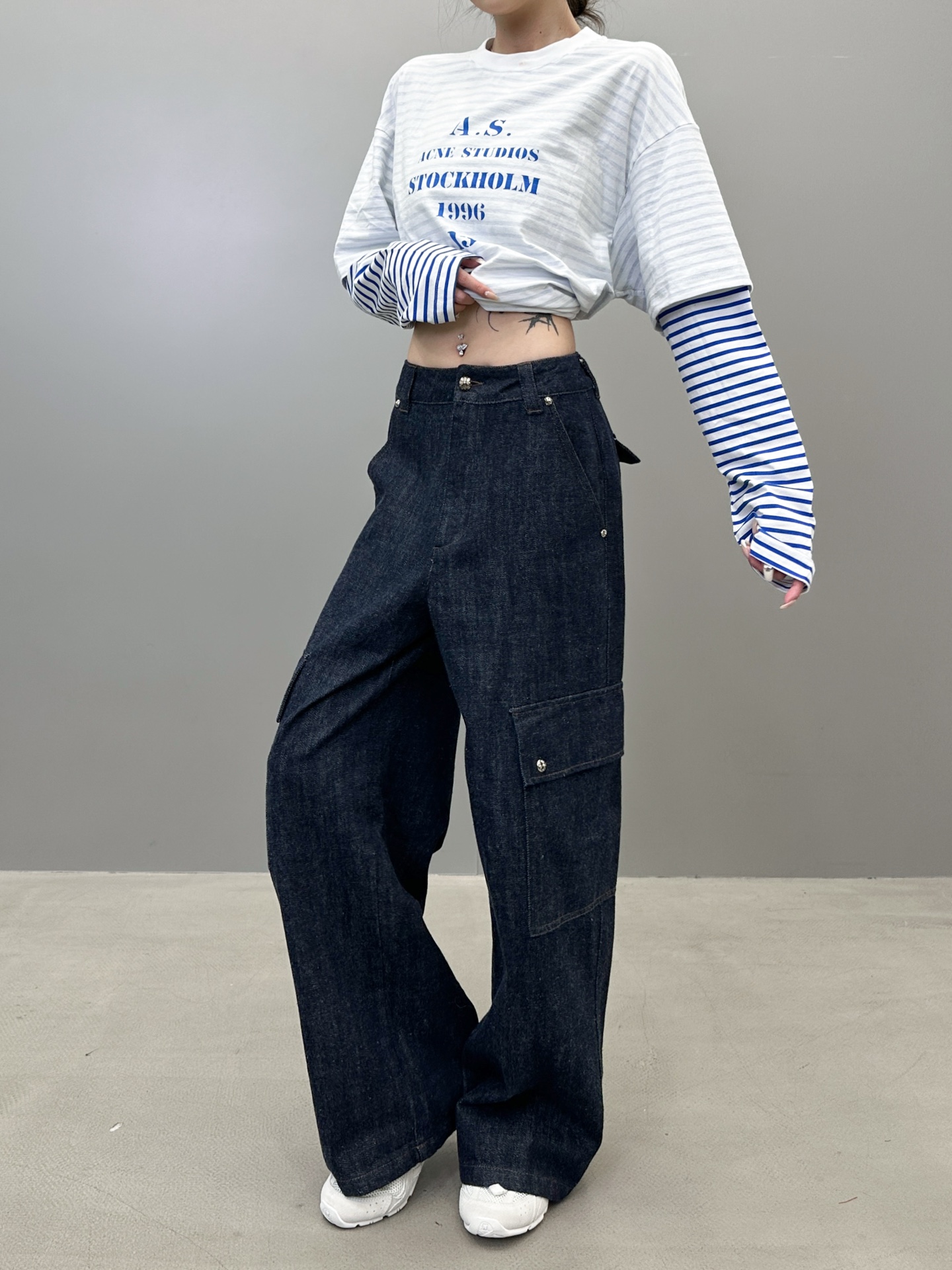 克罗心 ｜ 新款牛仔工装裤，成衣洗水手工钉原生牛仔工装裤，男女同款，尺码sml