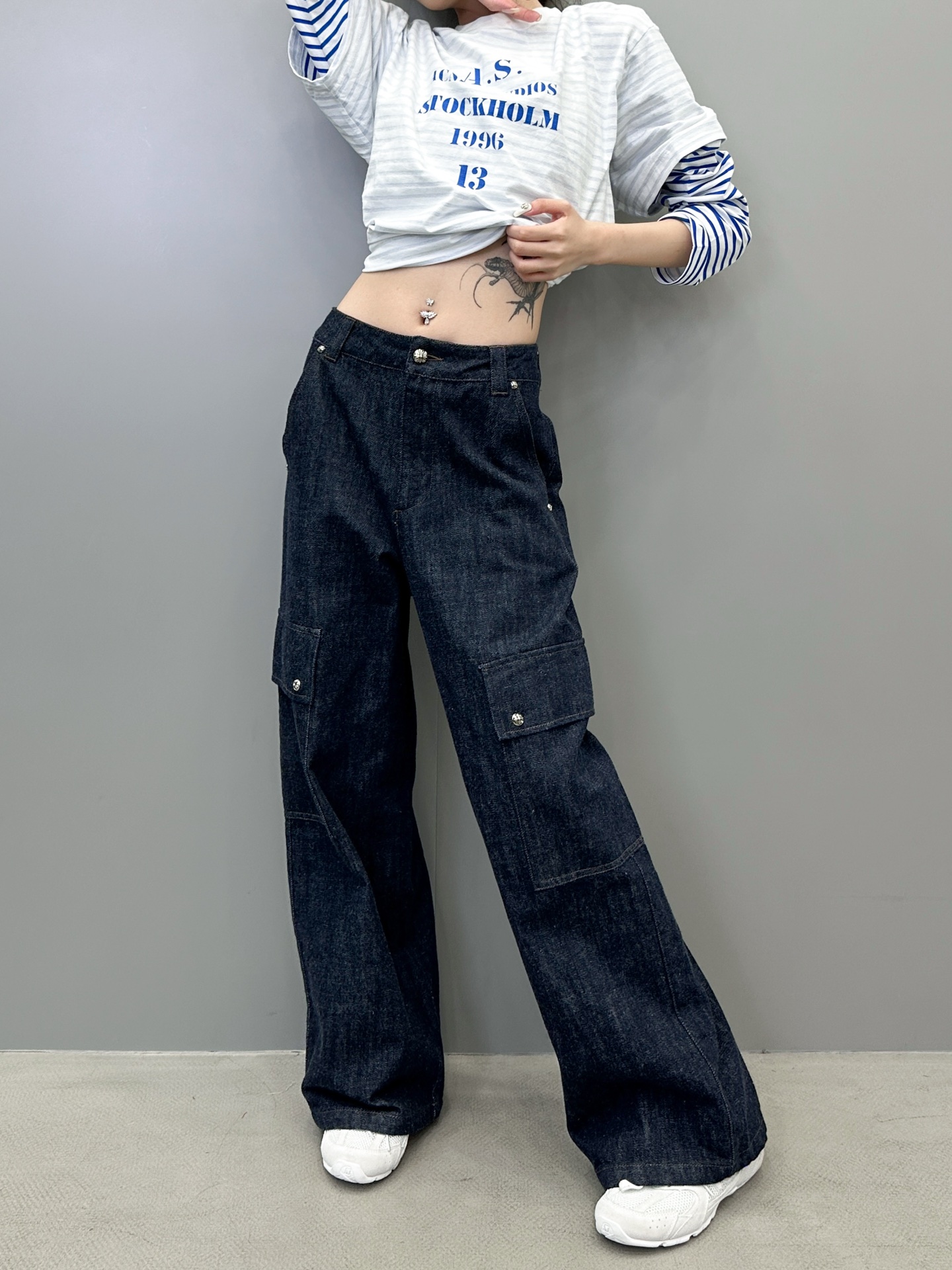 克罗心 ｜ 新款牛仔工装裤，成衣洗水手工钉原生牛仔工装裤，男女同款，尺码sml