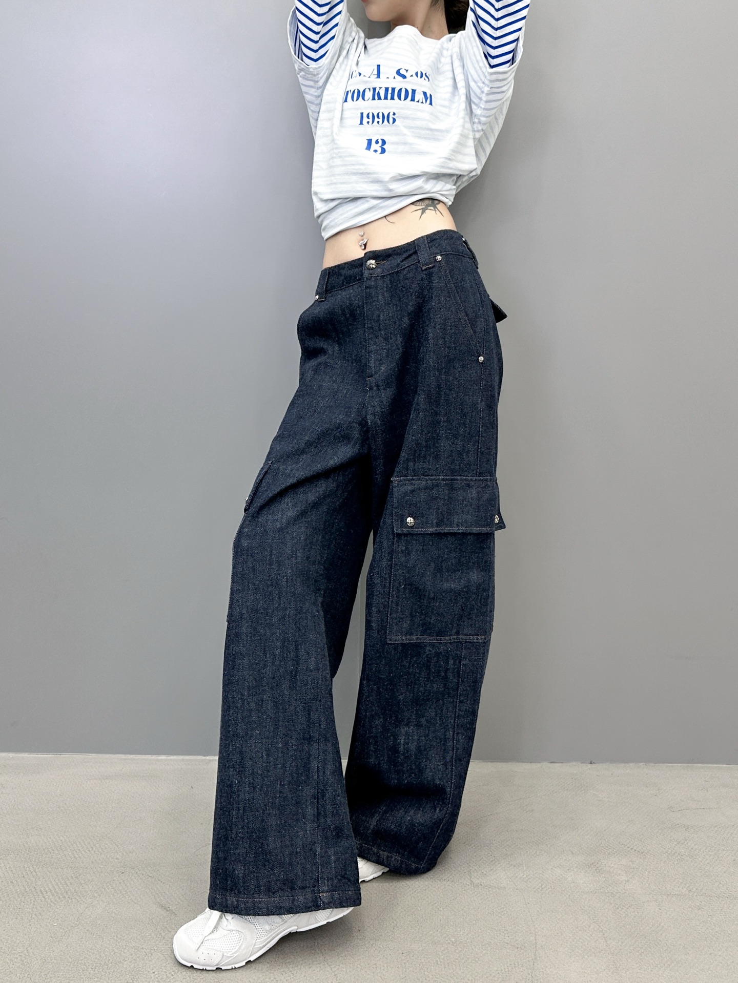 克罗心 ｜ 新款牛仔工装裤，成衣洗水手工钉原生牛仔工装裤，男女同款，尺码sml