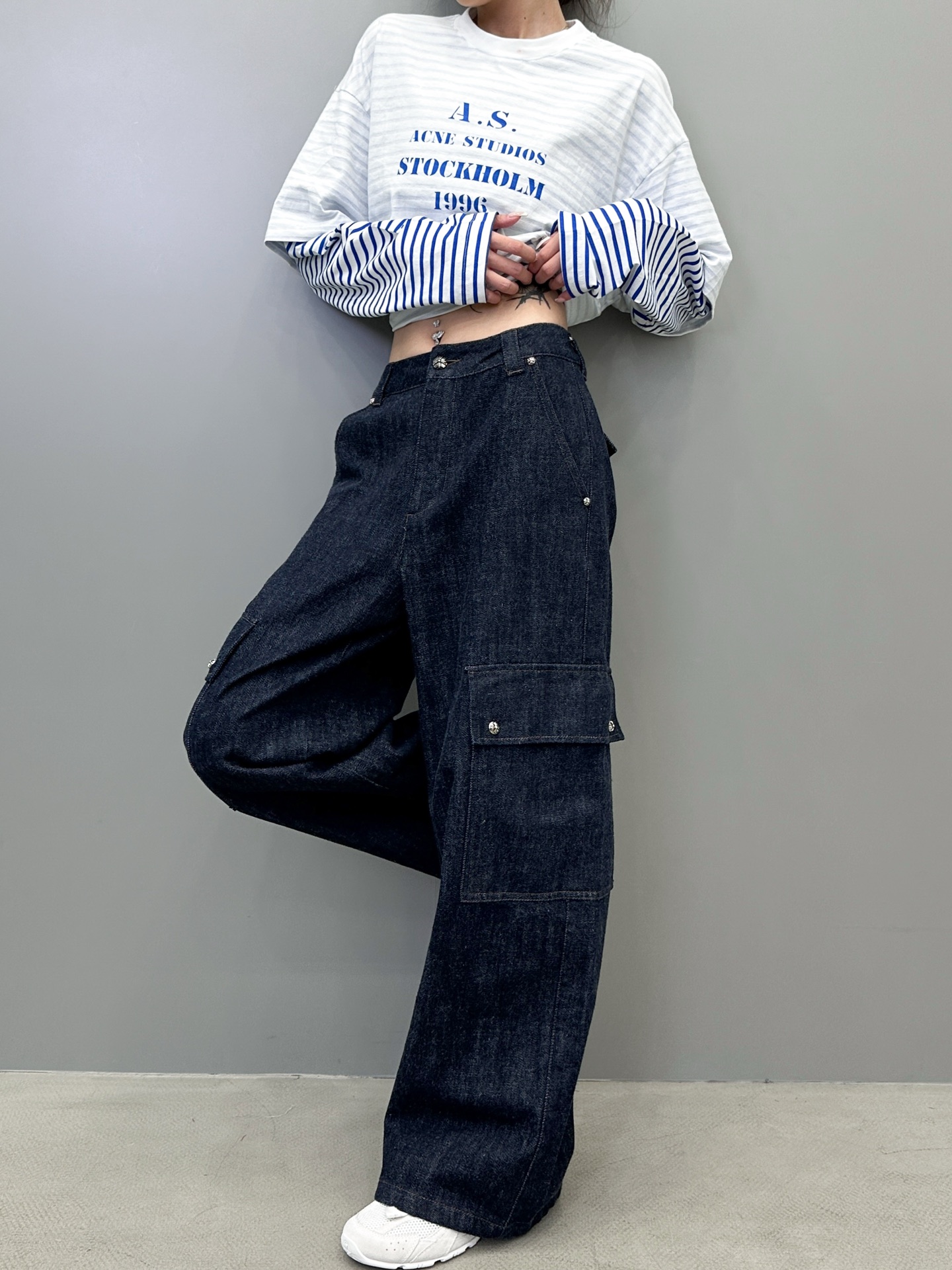 克罗心 ｜ 新款牛仔工装裤，成衣洗水手工钉原生牛仔工装裤，男女同款，尺码sml