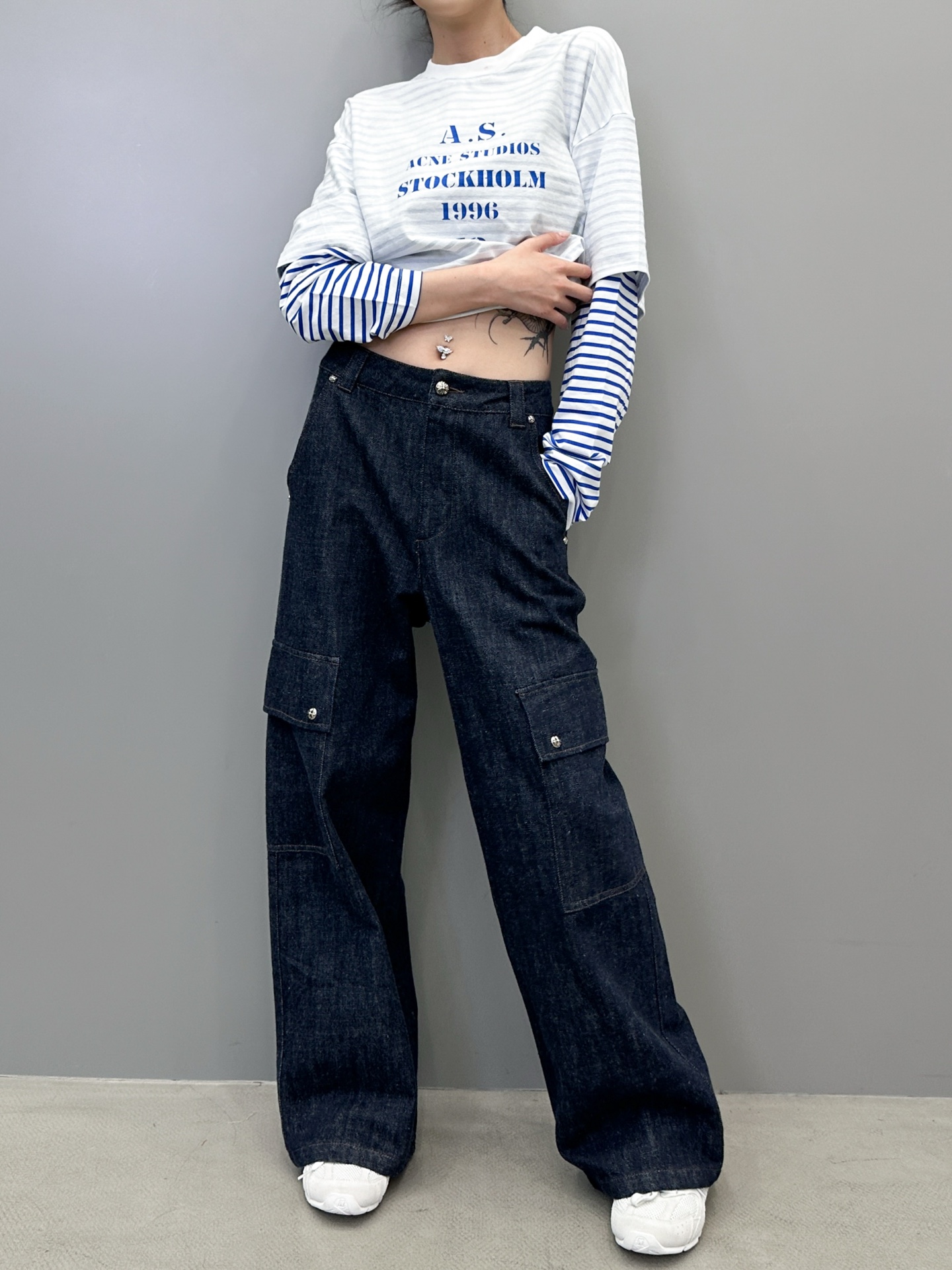 克罗心 ｜ 新款牛仔工装裤，成衣洗水手工钉原生牛仔工装裤，男女同款，尺码sml