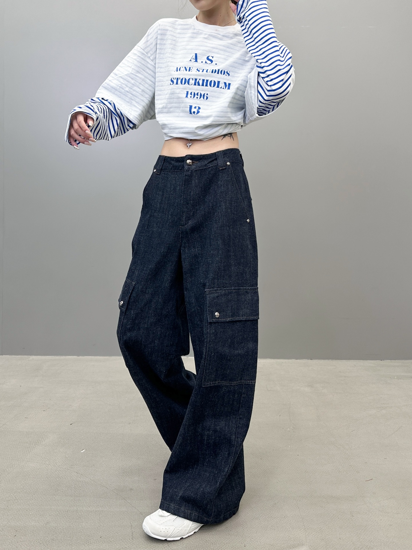 克罗心 ｜ 新款牛仔工装裤，成衣洗水手工钉原生牛仔工装裤，男女同款，尺码sml