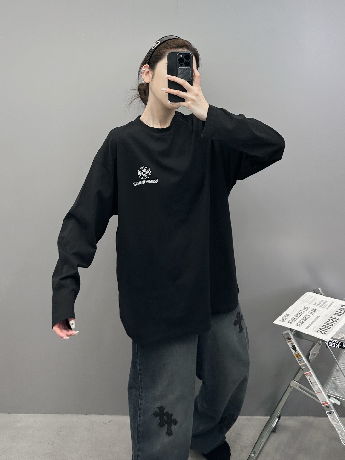 🆕克罗心 ｜ 新款长袖t，成衣洗水吊磨加多处印花工艺，男女同款，尺码sml