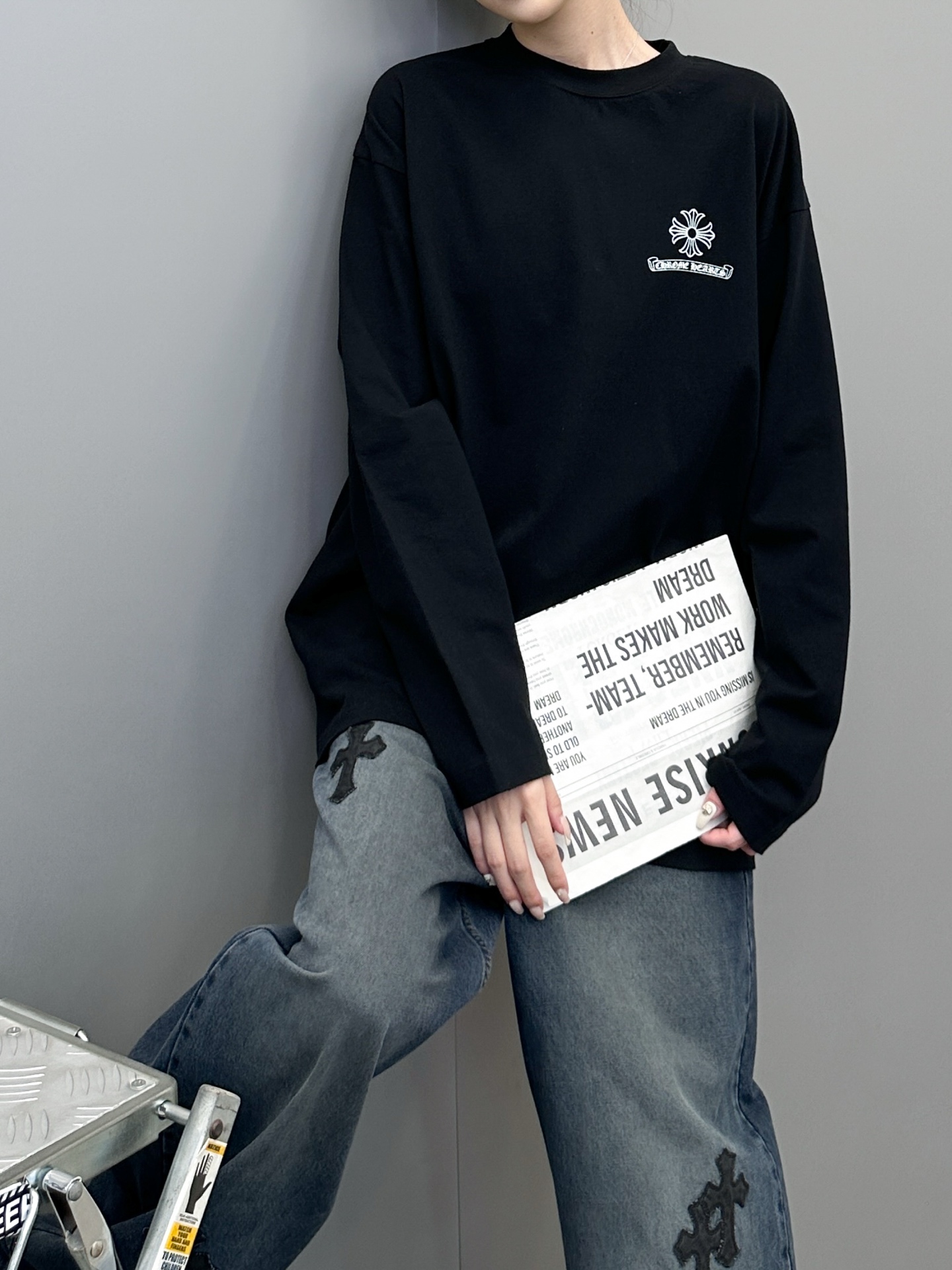 🆕克罗心 ｜ 新款长袖t，成衣洗水吊磨加多处印花工艺，男女同款，尺码sml