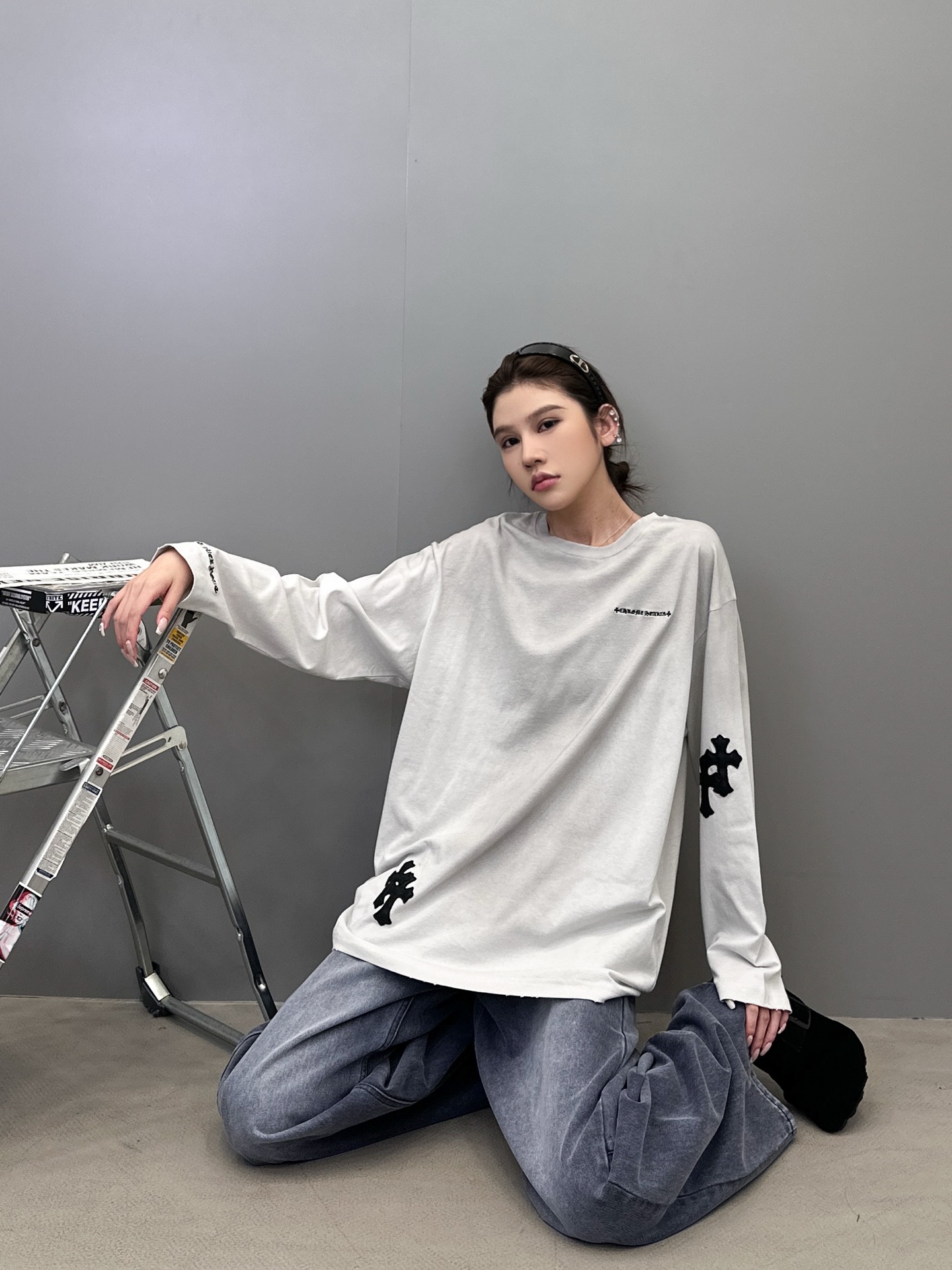 🆕克罗心 ｜ 新款长袖t，成衣洗水炒色喷色吊磨工艺加手工刺绣十字标，男女同款，尺码sml