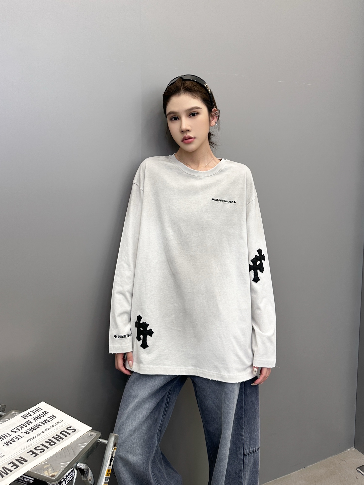 🆕克罗心 ｜ 新款长袖t，成衣洗水炒色喷色吊磨工艺加手工刺绣十字标，男女同款，尺码sml