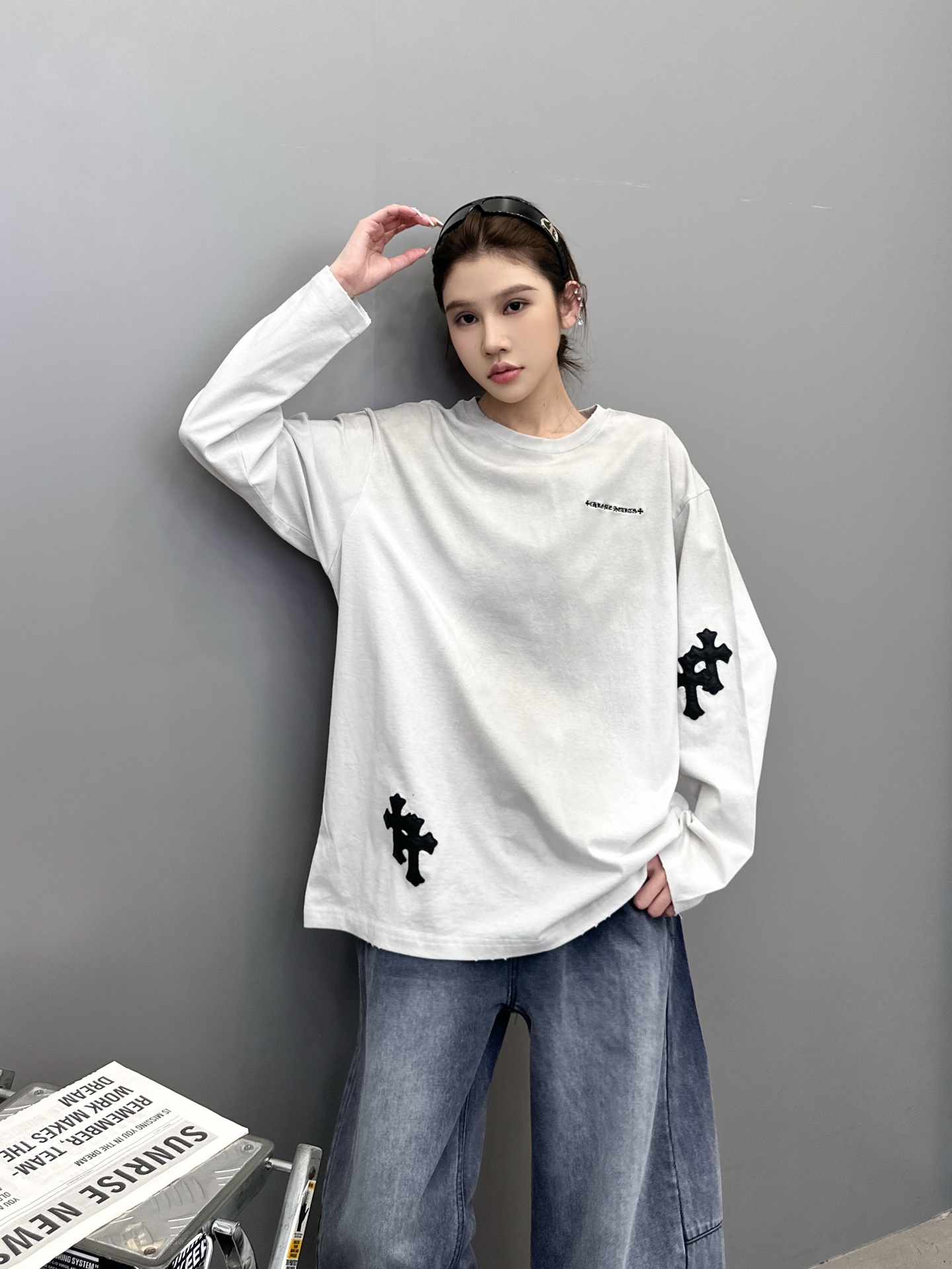 🆕克罗心 ｜ 新款长袖t，成衣洗水炒色喷色吊磨工艺加手工刺绣十字标，男女同款，尺码sml