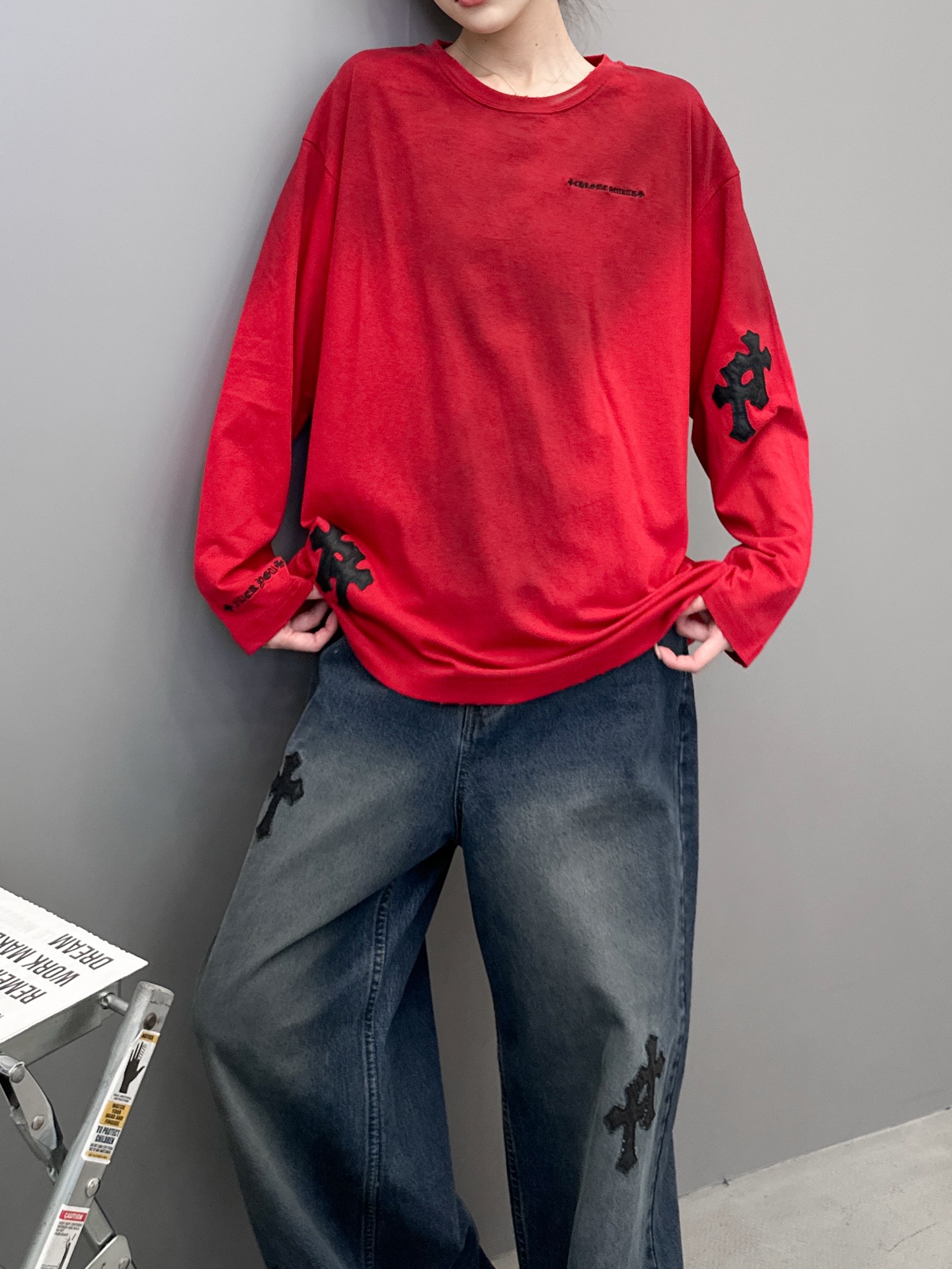 🆕克罗心 ｜ 新款长袖t，成衣洗水炒色喷色吊磨工艺加手工刺绣十字标，男女同款，尺码sml