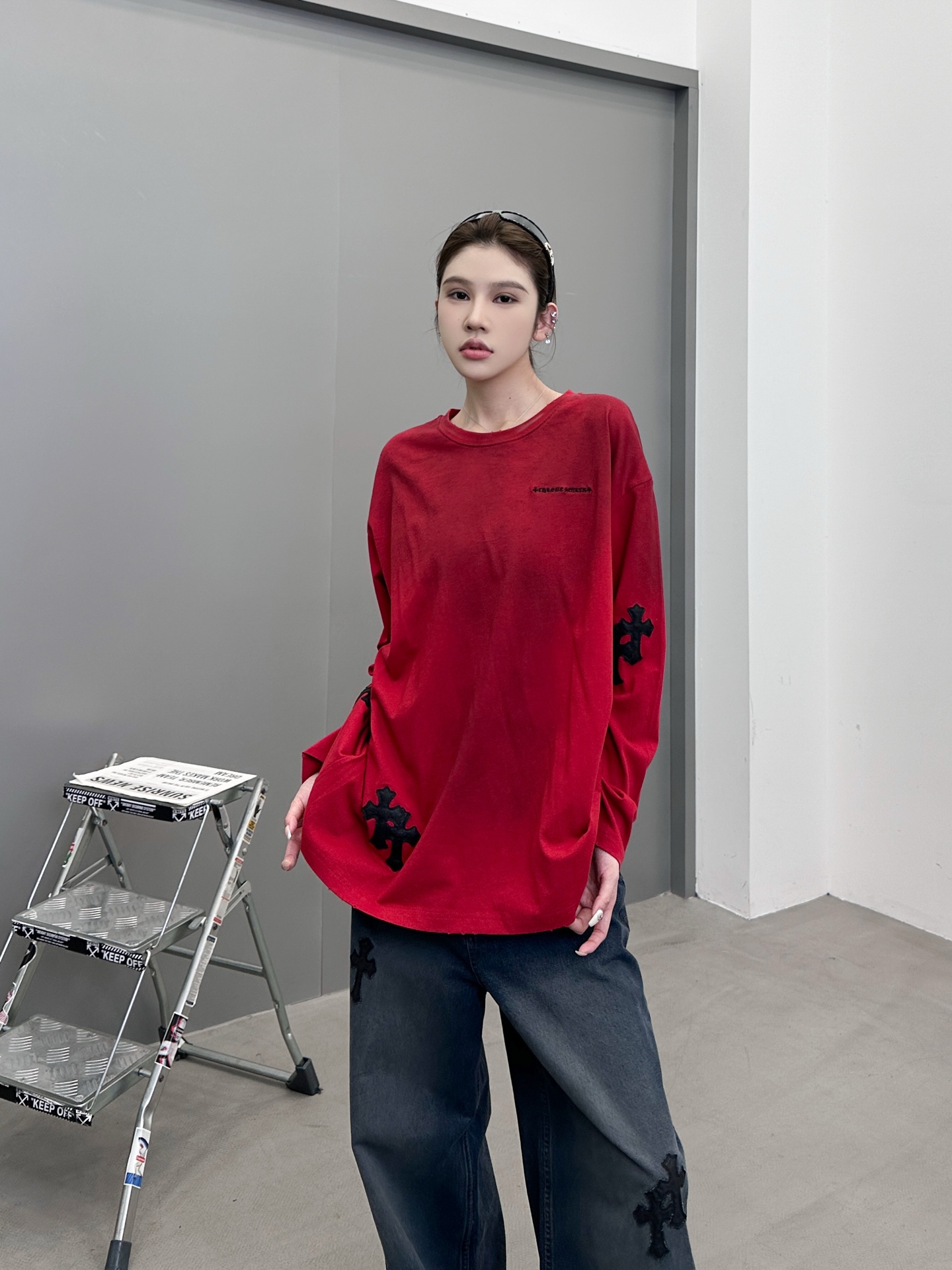 🆕克罗心 ｜ 新款长袖t，成衣洗水炒色喷色吊磨工艺加手工刺绣十字标，男女同款，尺码sml