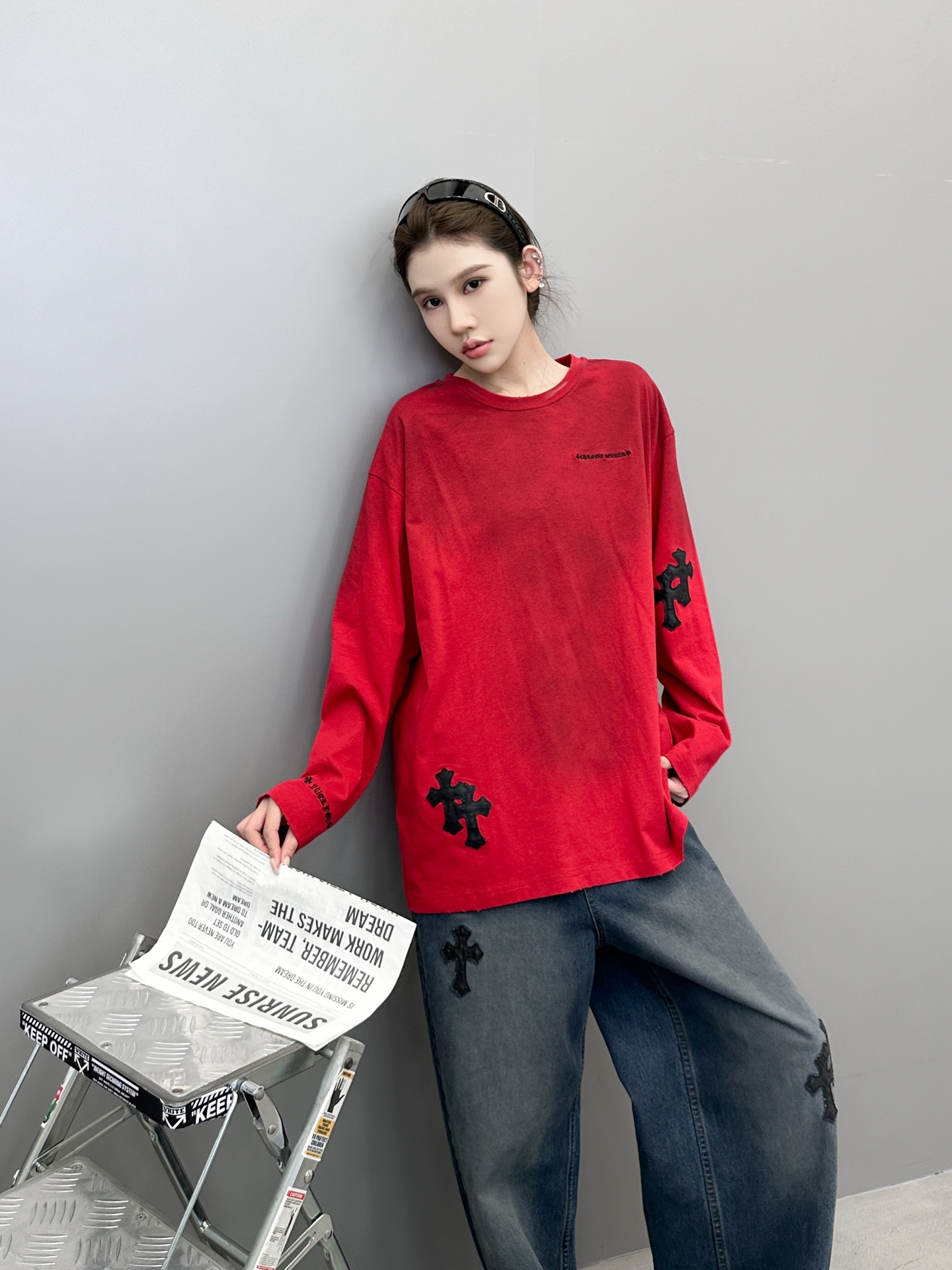 🆕克罗心 ｜ 新款长袖t，成衣洗水炒色喷色吊磨工艺加手工刺绣十字标，男女同款，尺码sml