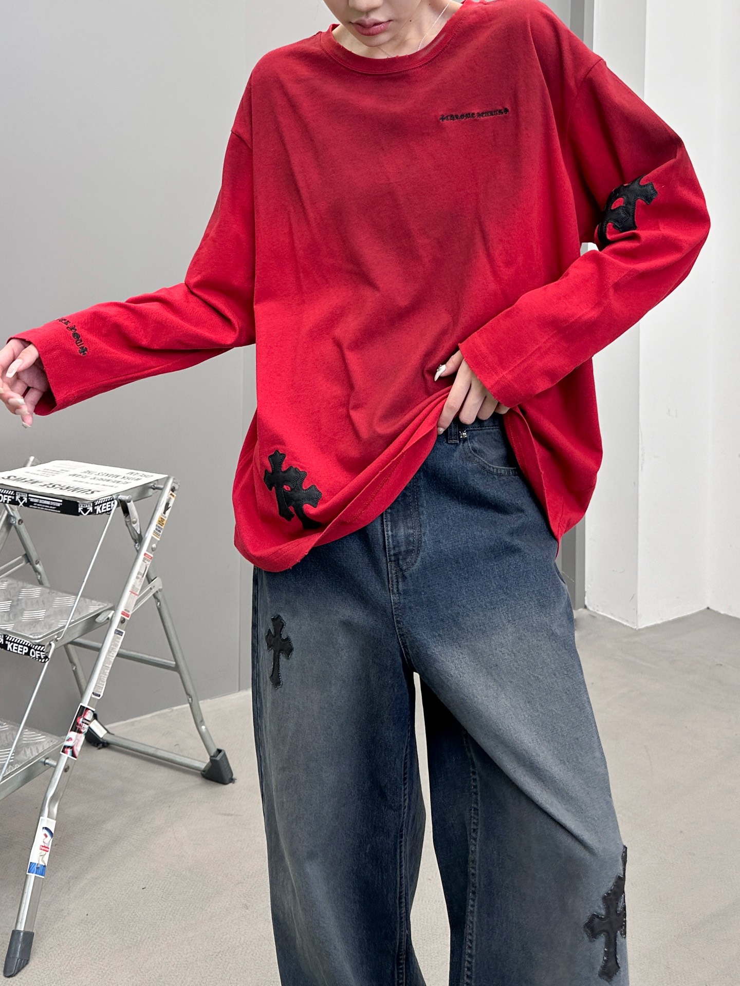 🆕克罗心 ｜ 新款长袖t，成衣洗水炒色喷色吊磨工艺加手工刺绣十字标，男女同款，尺码sml