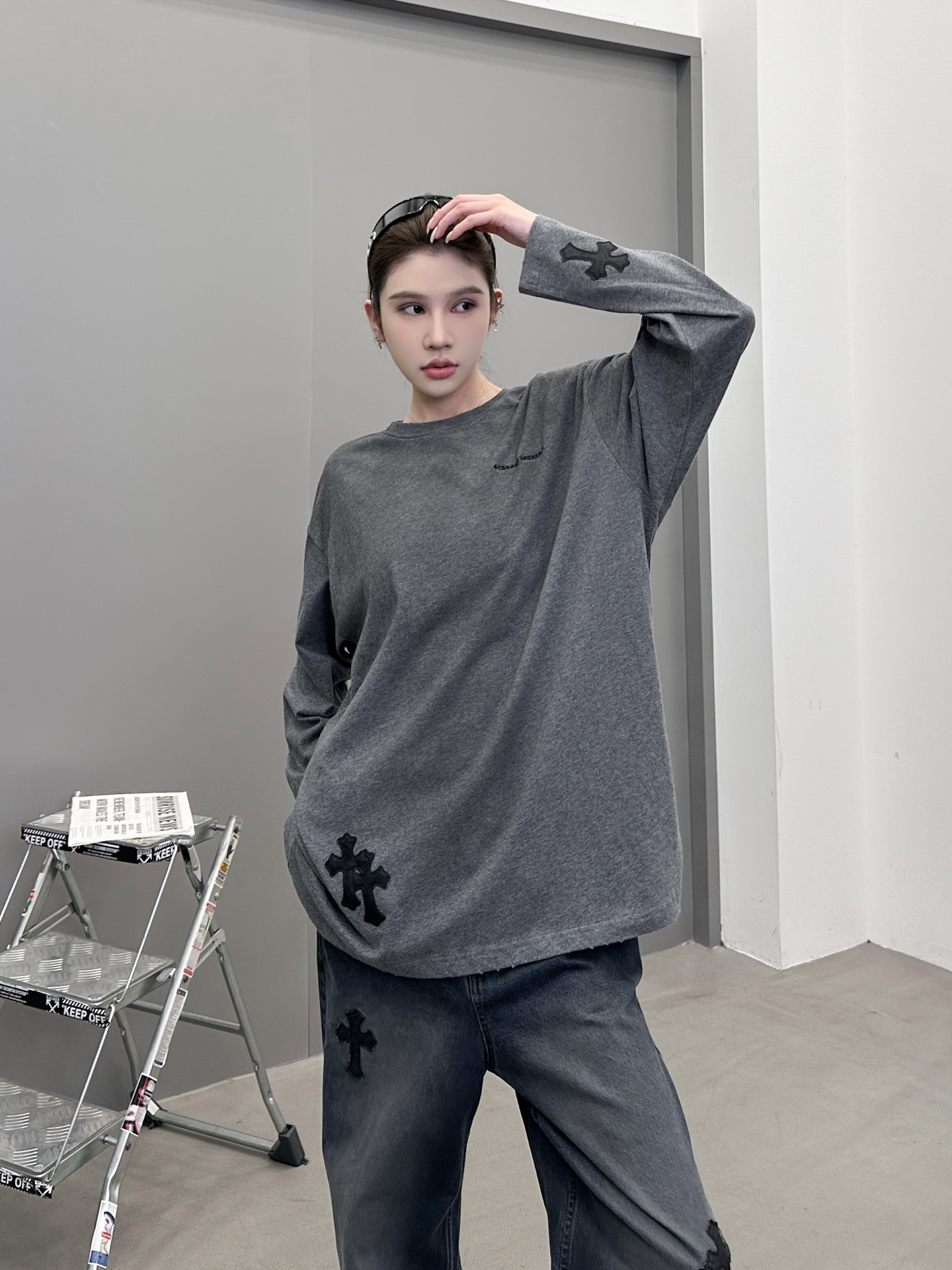 🆕克罗心 ｜ 新款长袖t，成衣洗水炒色喷色吊磨工艺加手工刺绣十字标，男女同款，尺码sml