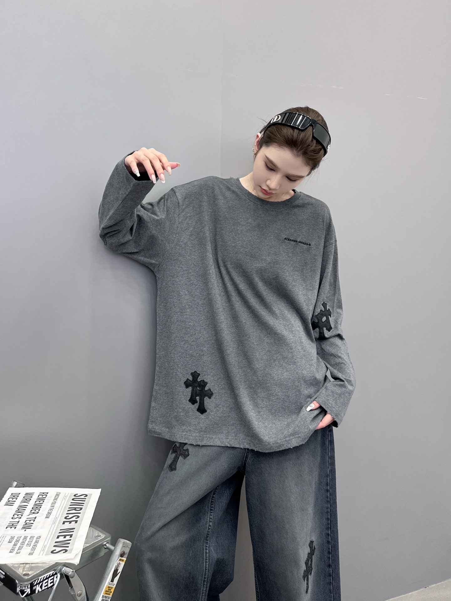 🆕克罗心 ｜ 新款长袖t，成衣洗水炒色喷色吊磨工艺加手工刺绣十字标，男女同款，尺码sml