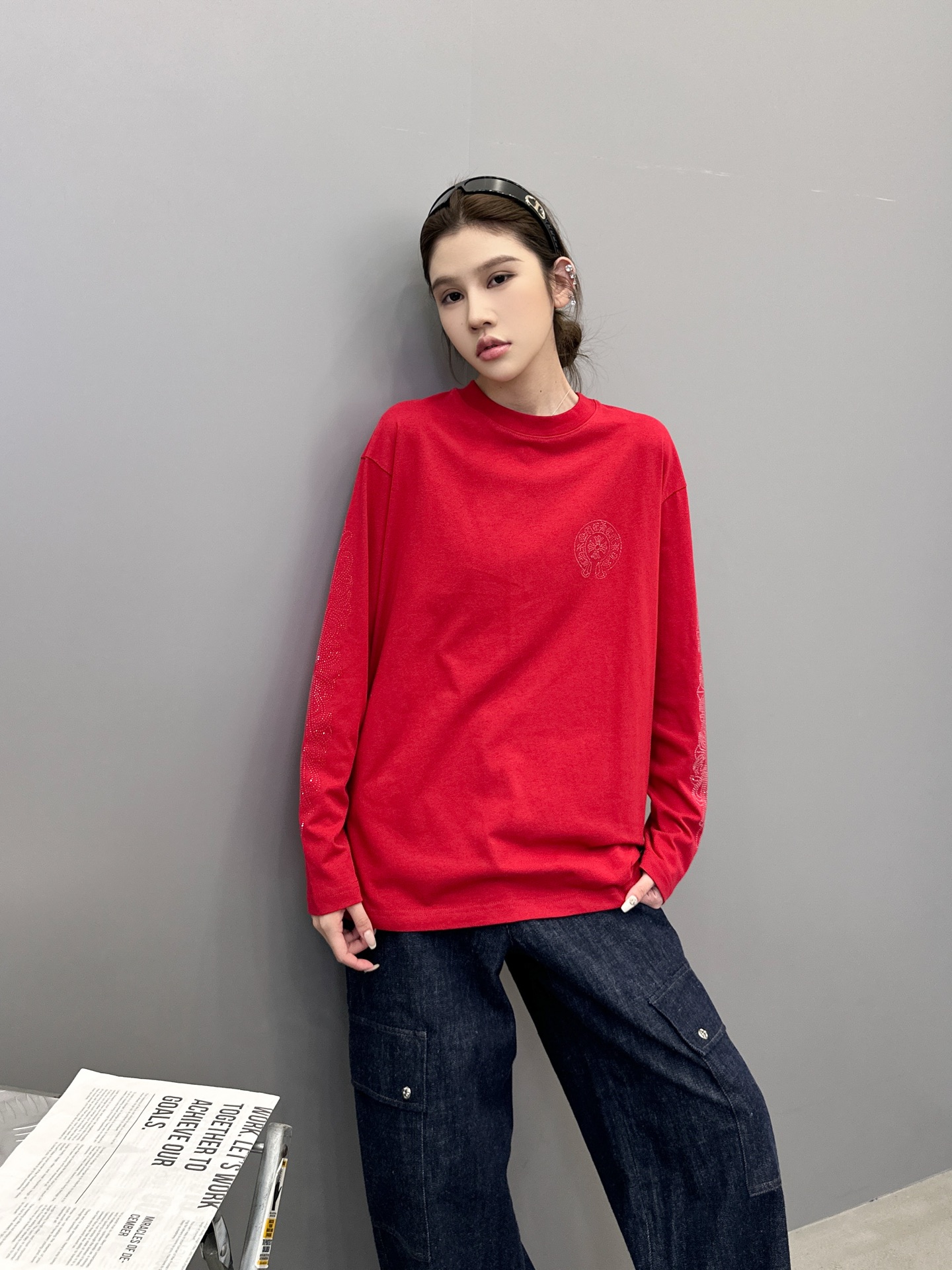 🆕克罗心 ｜ 新款长袖t，成衣洗水烫钻工艺，休闲时尚，尺码sml