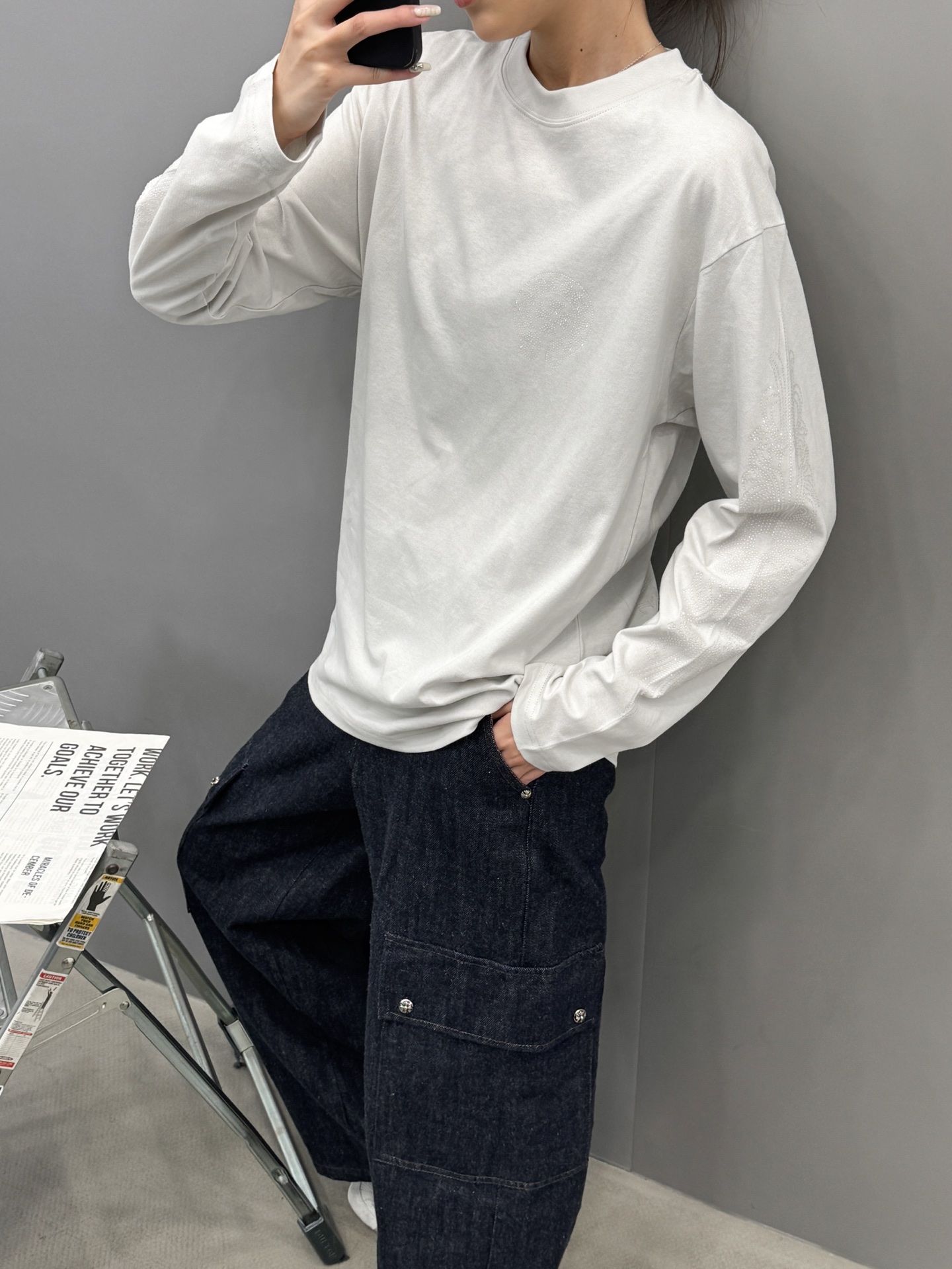 🆕克罗心 ｜ 新款长袖t，成衣洗水烫钻工艺，休闲时尚，尺码sml