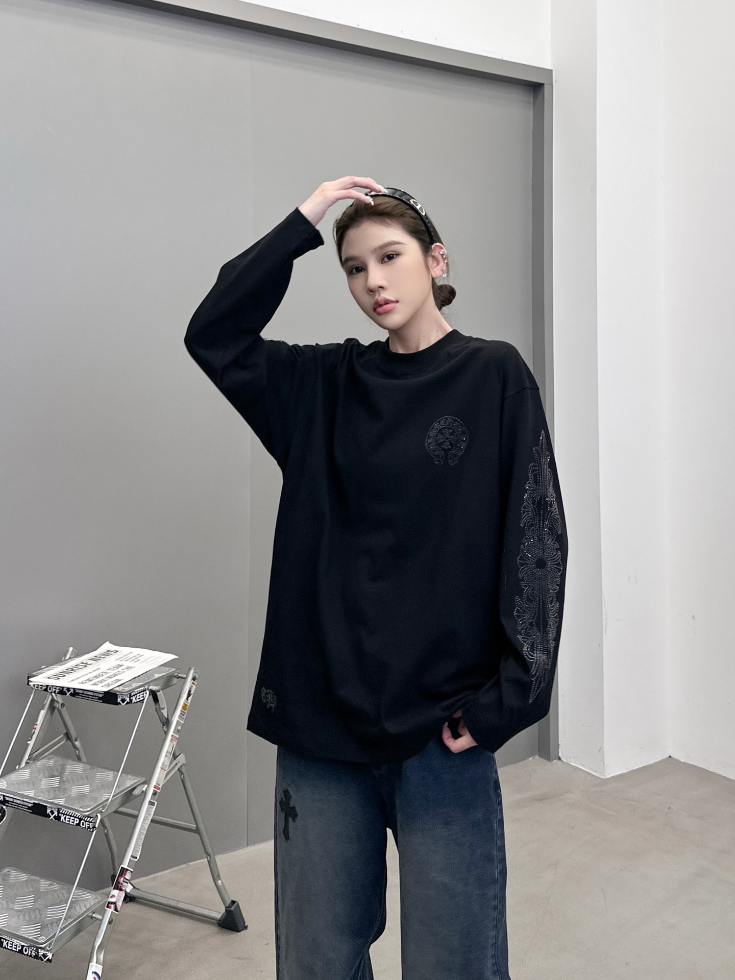 🆕克罗心 ｜ 新款长袖t，成衣洗水烫钻工艺，休闲时尚，尺码sml