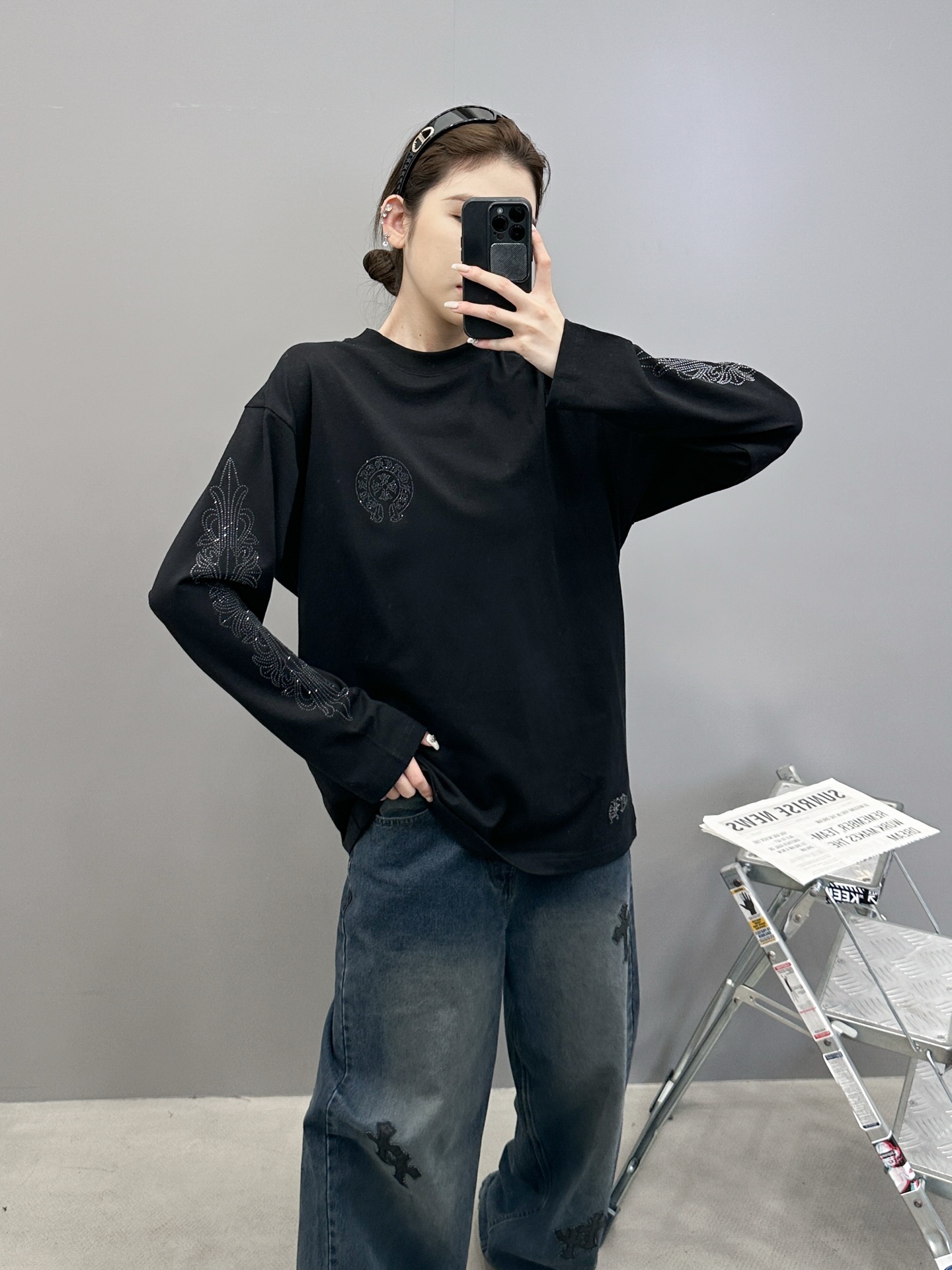 🆕克罗心 ｜ 新款长袖t，成衣洗水烫钻工艺，休闲时尚，尺码sml