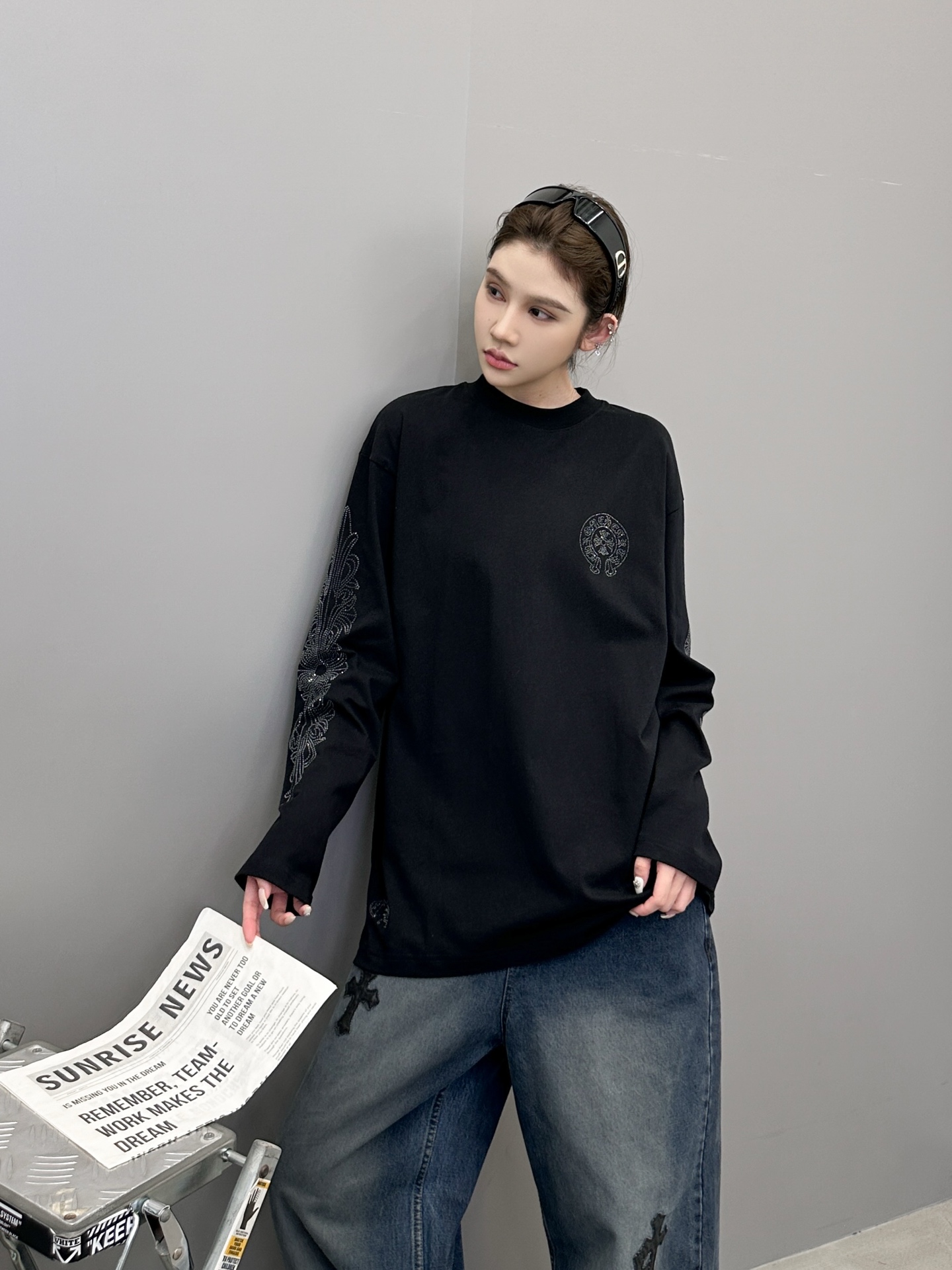 🆕克罗心 ｜ 新款长袖t，成衣洗水烫钻工艺，休闲时尚，尺码sml