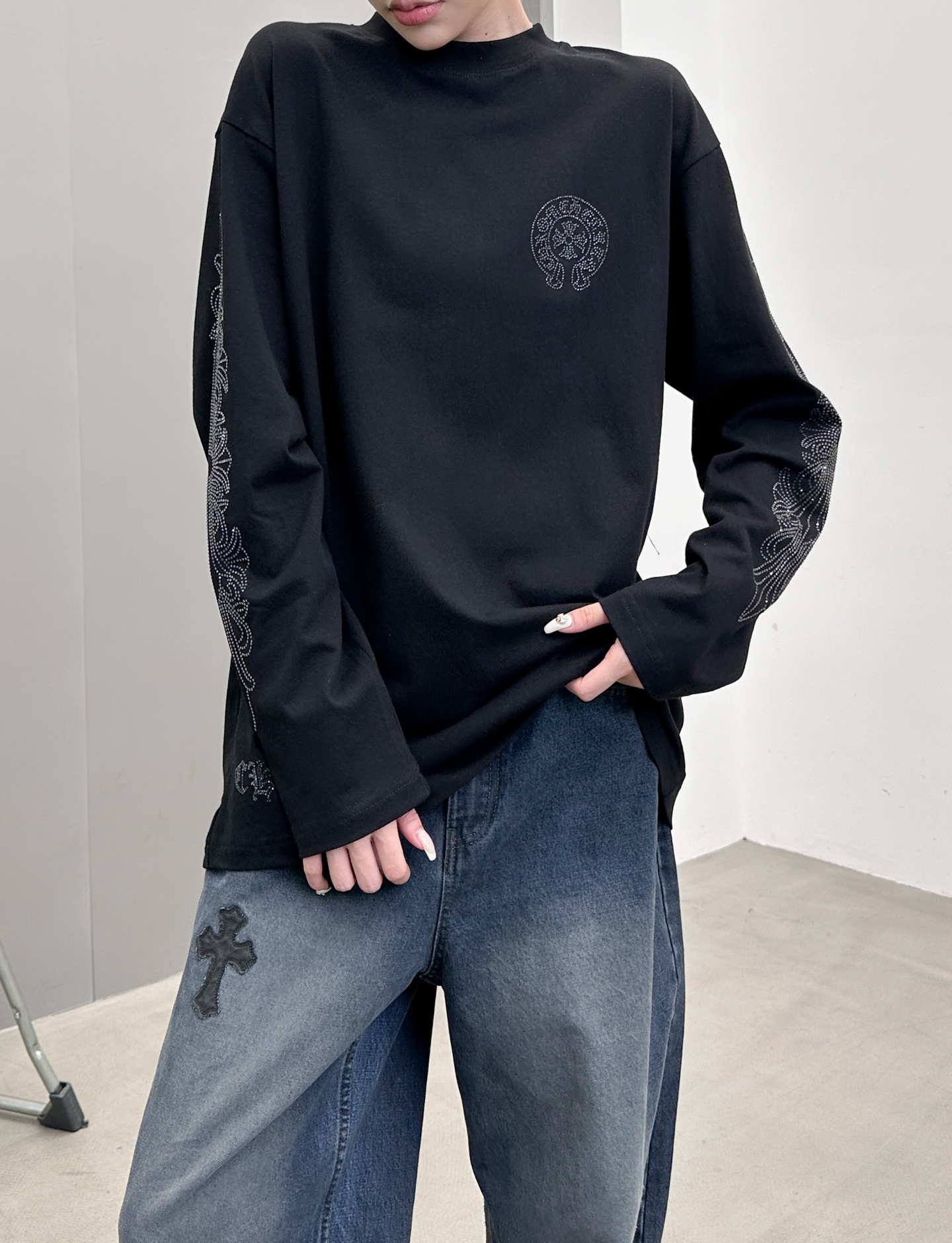 🆕克罗心 ｜ 新款长袖t，成衣洗水烫钻工艺，休闲时尚，尺码sml