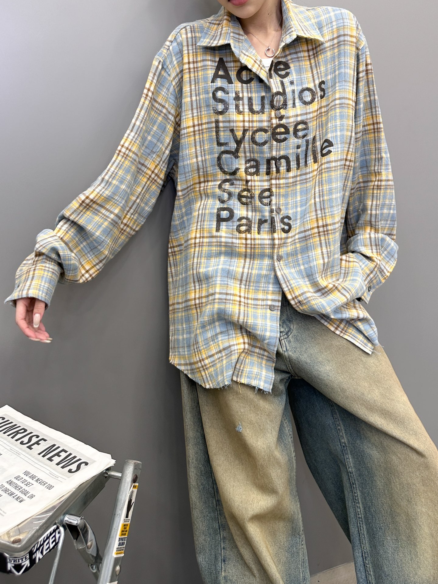 🆕Acne ｜ 新款休闲衬衣，成衣洗水加粉浆印花工艺，全棉高密格子面料，男女同款，尺码sml