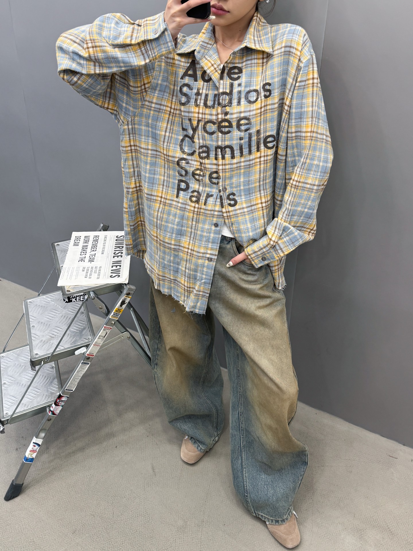 🆕Acne ｜ 新款休闲衬衣，成衣洗水加粉浆印花工艺，全棉高密格子面料，男女同款，尺码sml