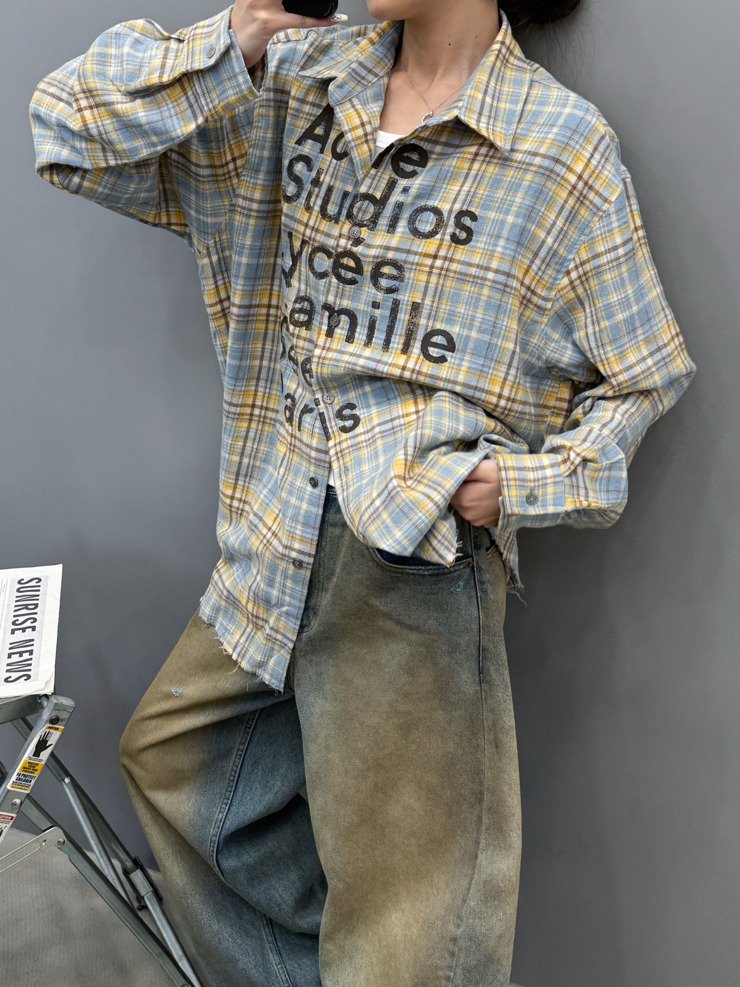 🆕Acne ｜ 新款休闲衬衣，成衣洗水加粉浆印花工艺，全棉高密格子面料，男女同款，尺码sml