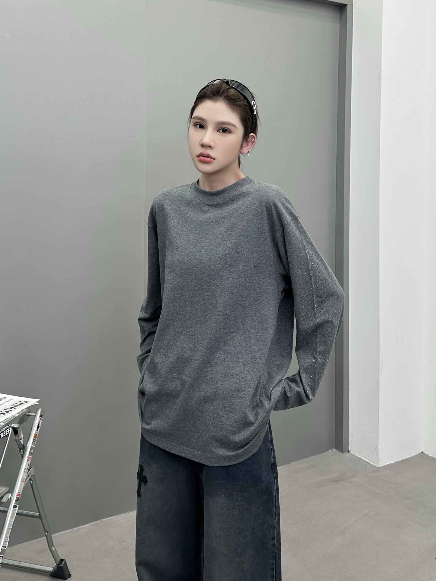 克罗心 ｜ 新款长袖t，成衣洗水烫钻工艺，休闲时尚，尺码sml