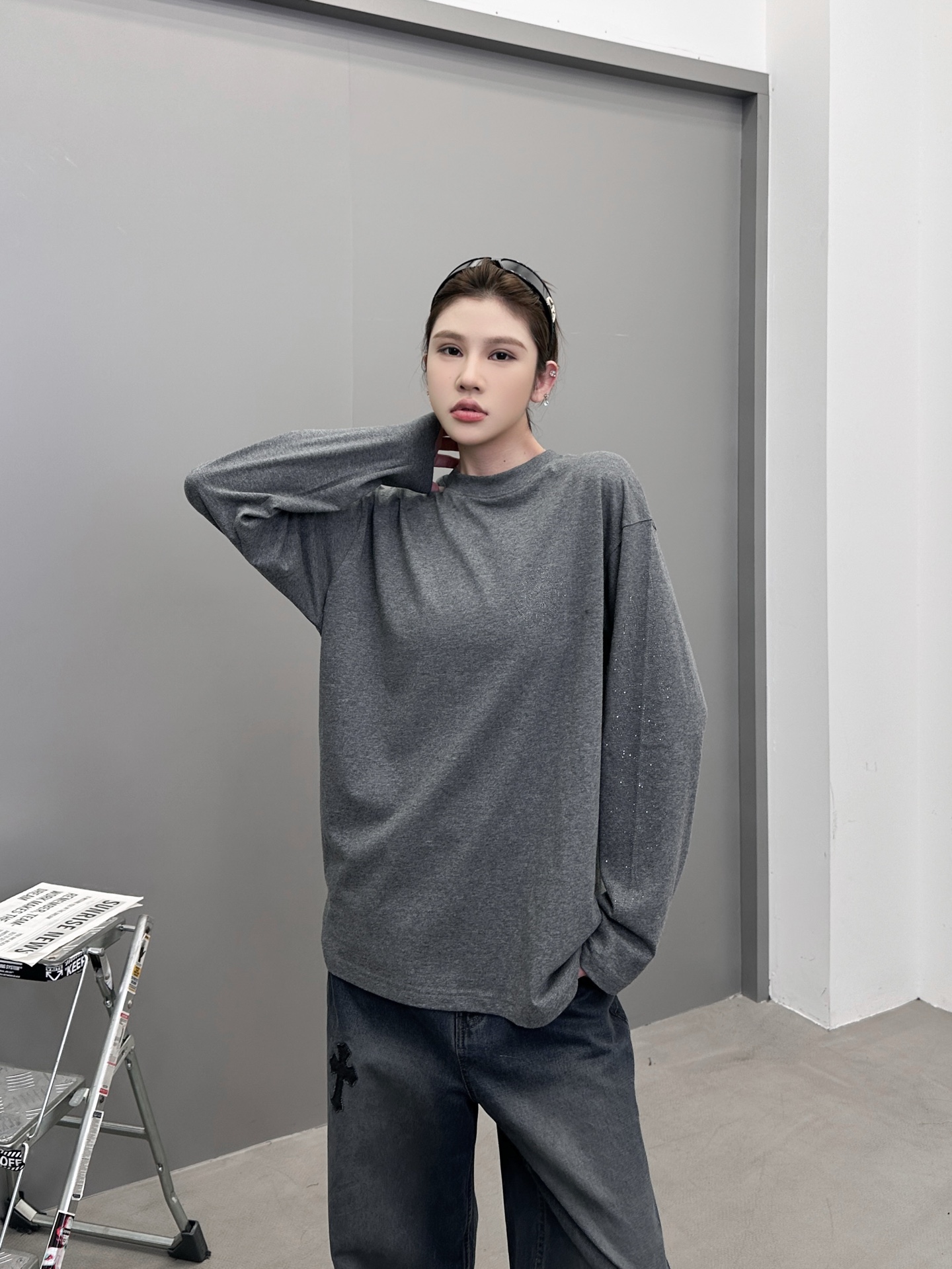 克罗心 ｜ 新款长袖t，成衣洗水烫钻工艺，休闲时尚，尺码sml