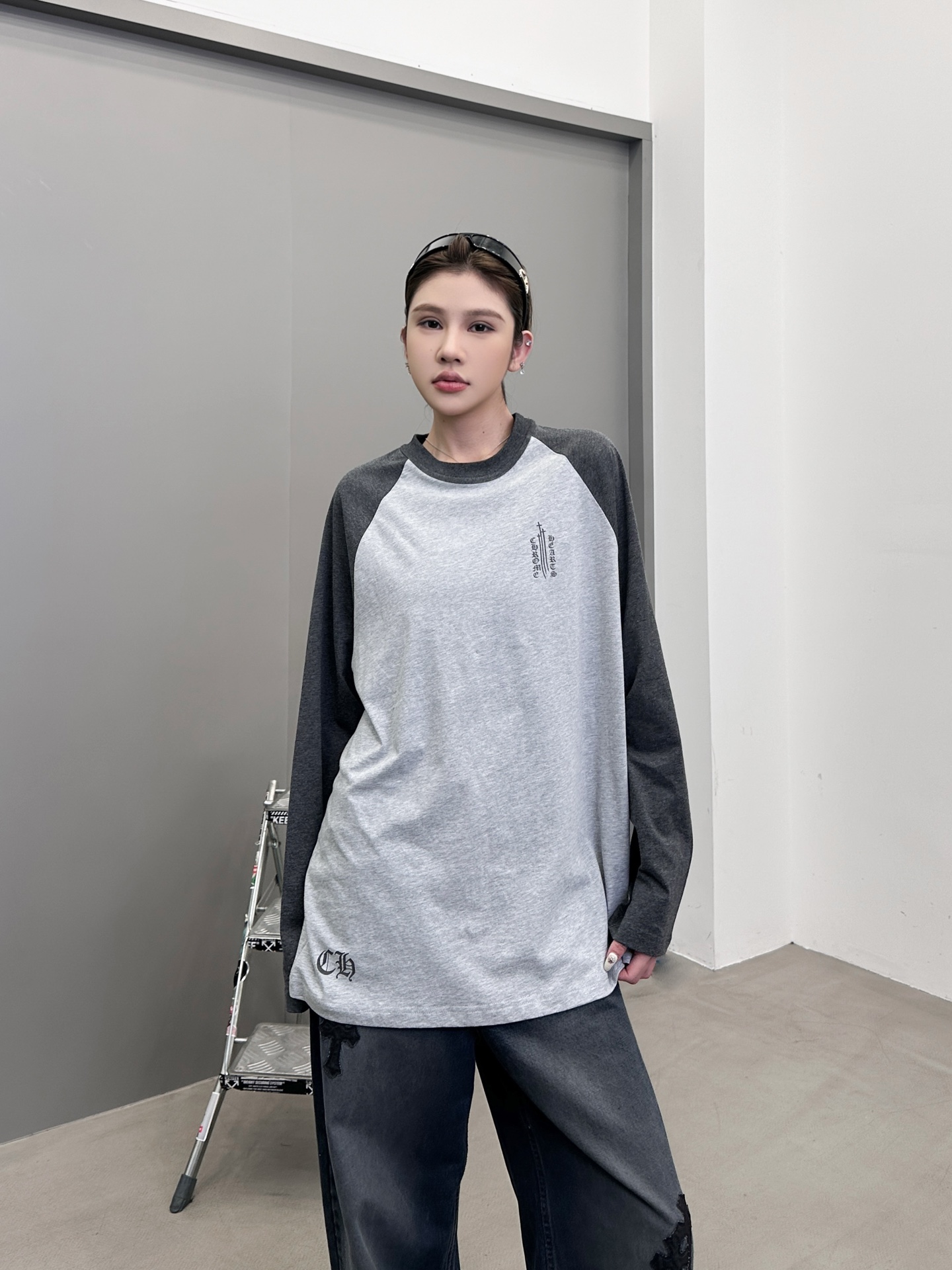 克罗心 ｜ 新款长袖t，成衣洗水多处印花工艺，拼接撞色款式，男女同款，尺码sml