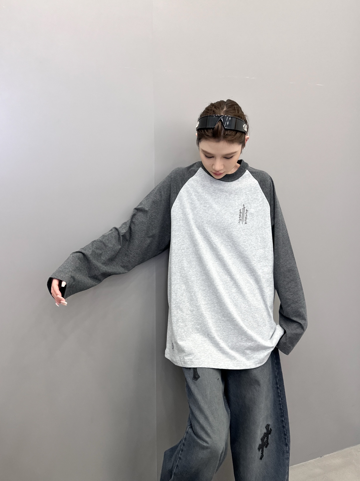 克罗心 ｜ 新款长袖t，成衣洗水多处印花工艺，拼接撞色款式，男女同款，尺码sml