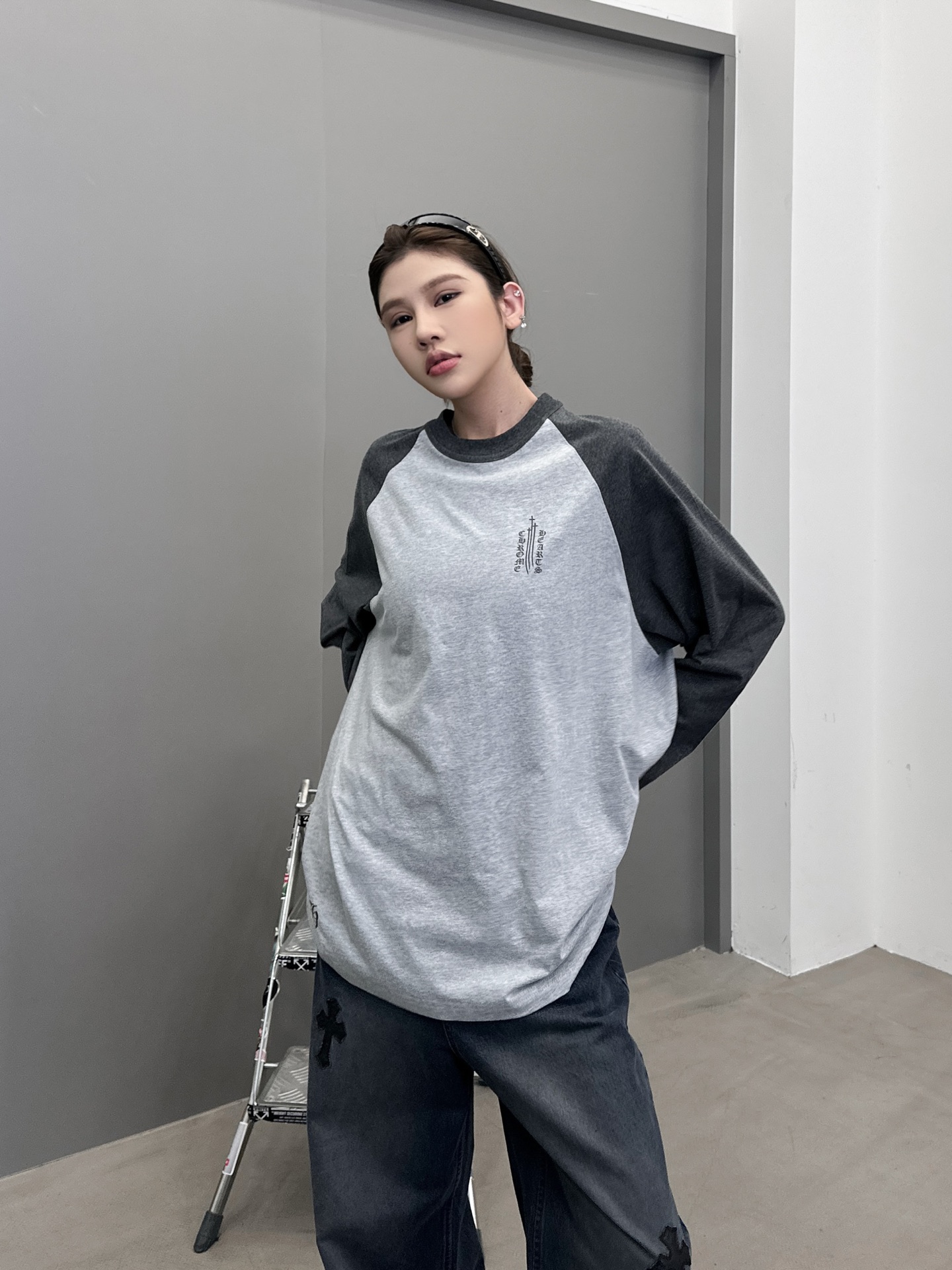 克罗心 ｜ 新款长袖t，成衣洗水多处印花工艺，拼接撞色款式，男女同款，尺码sml