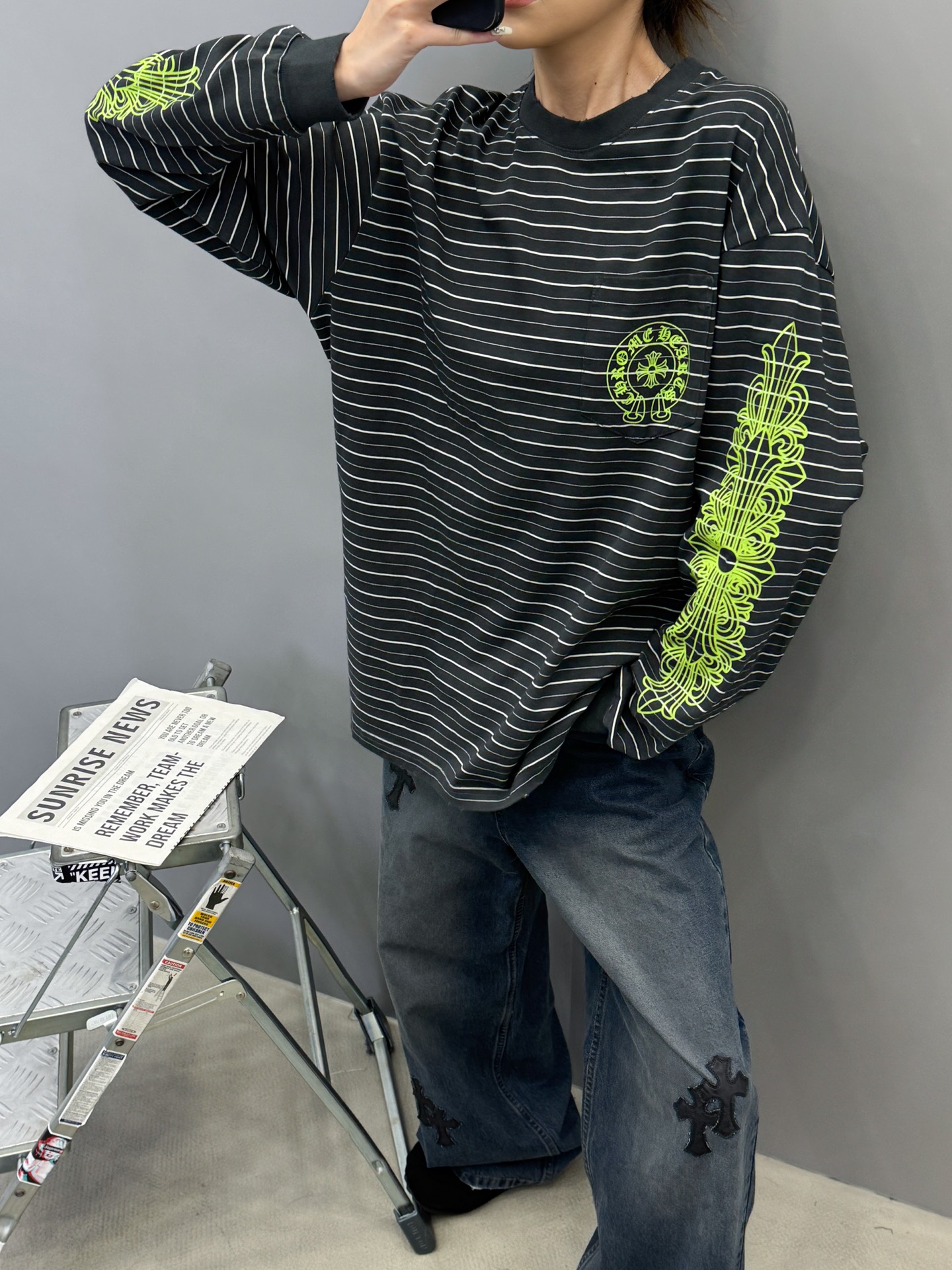 克罗心 ｜ 新款长袖t，成衣洗水吊磨工艺加多处印花，男女同款，尺码sml