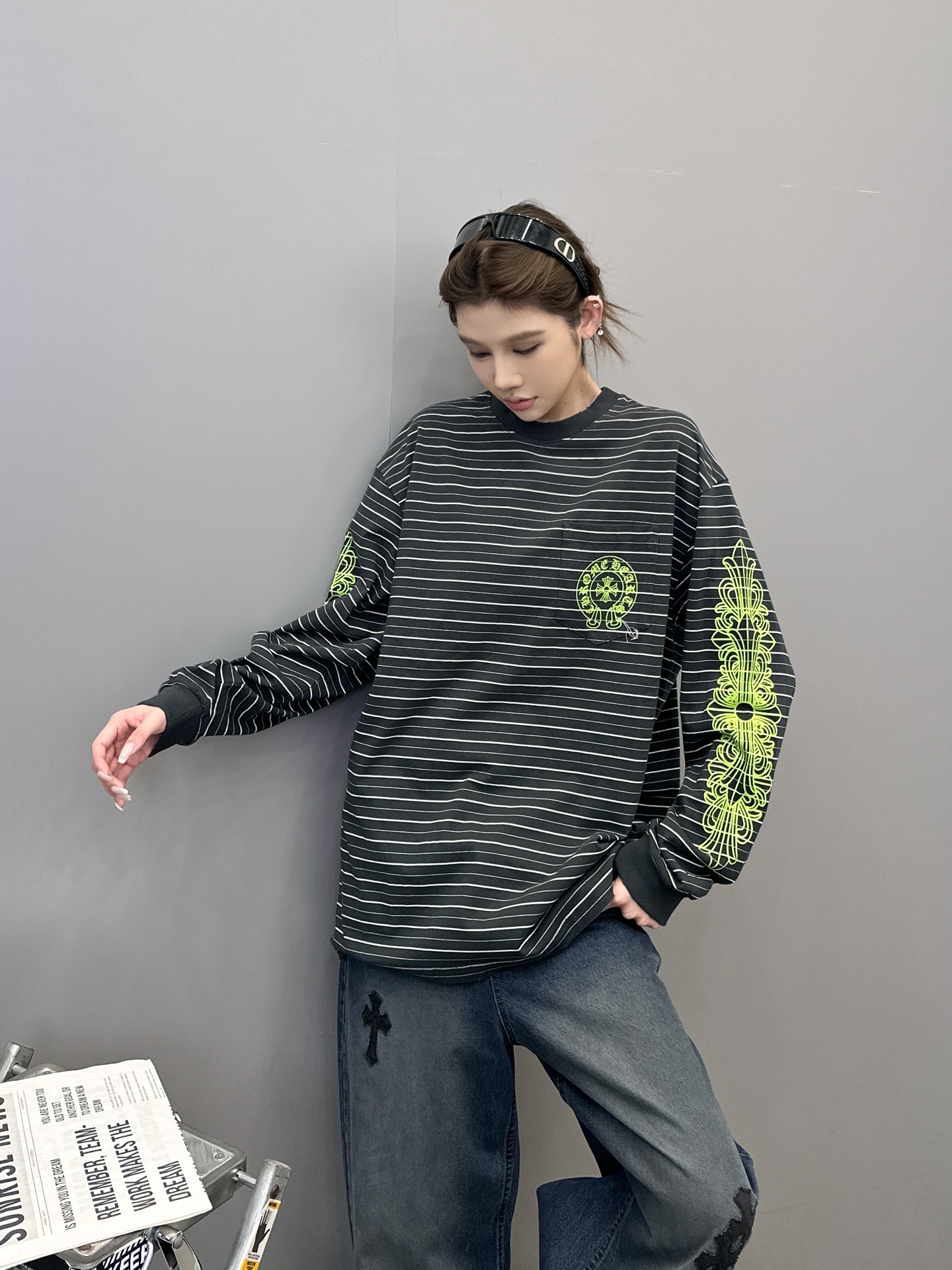 克罗心 ｜ 新款长袖t，成衣洗水吊磨工艺加多处印花，男女同款，尺码sml