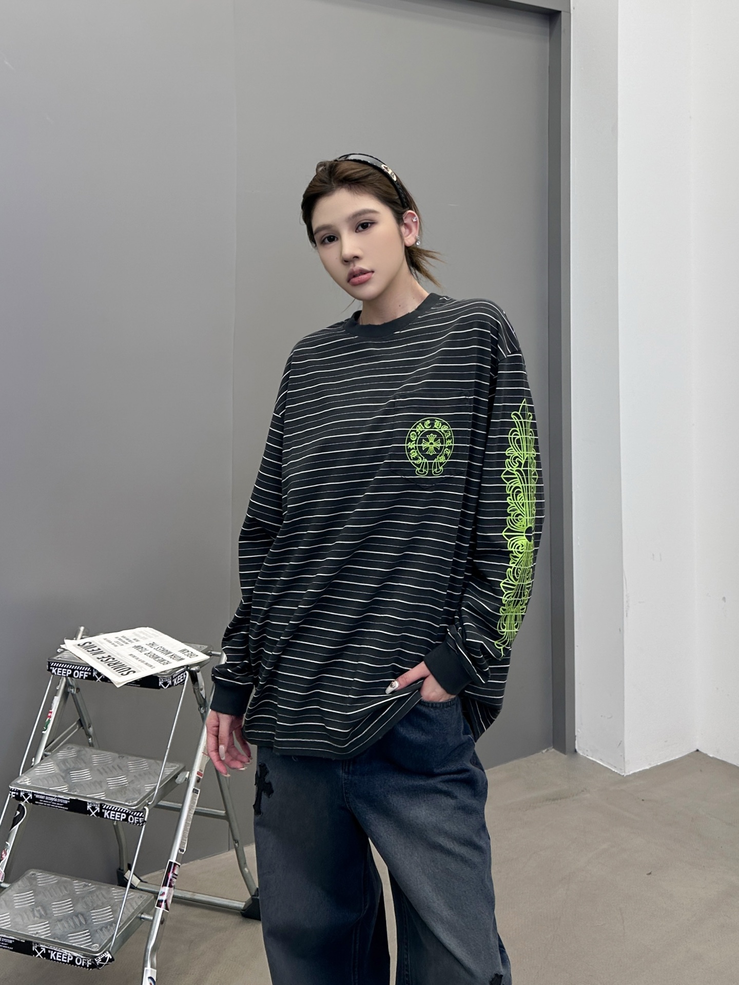 克罗心 ｜ 新款长袖t，成衣洗水吊磨工艺加多处印花，男女同款，尺码sml