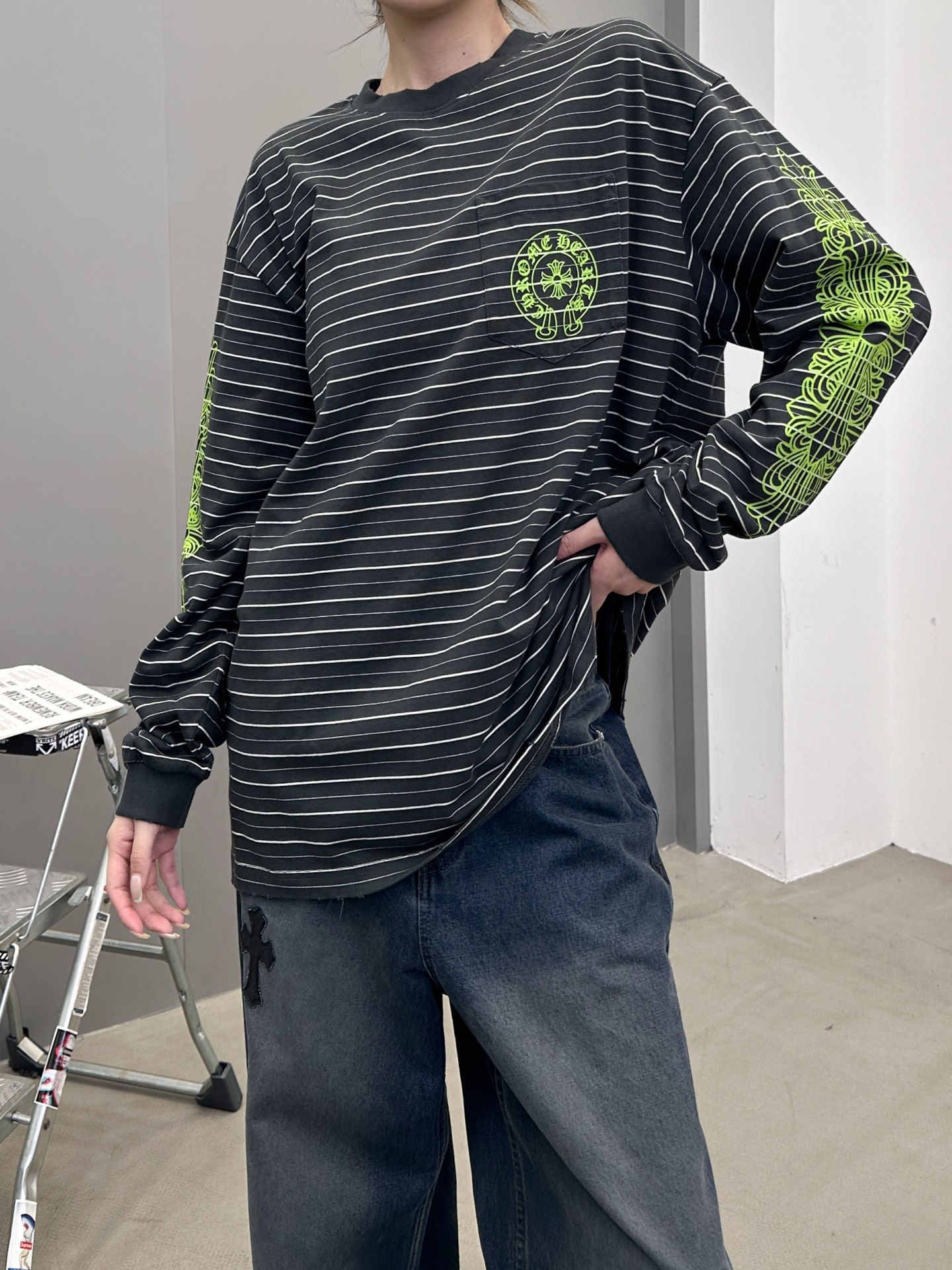 克罗心 ｜ 新款长袖t，成衣洗水吊磨工艺加多处印花，男女同款，尺码sml