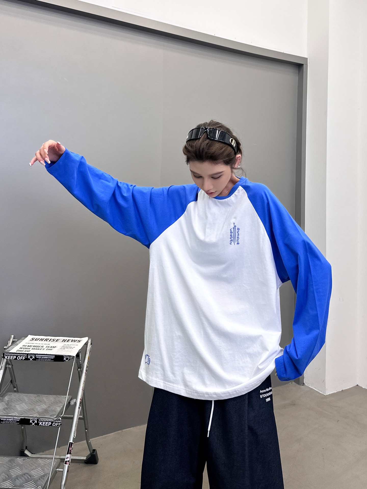 克罗心 ｜ 新款长袖t，成衣洗水多处印花工艺，拼接撞色款式，男女同款，尺码sml