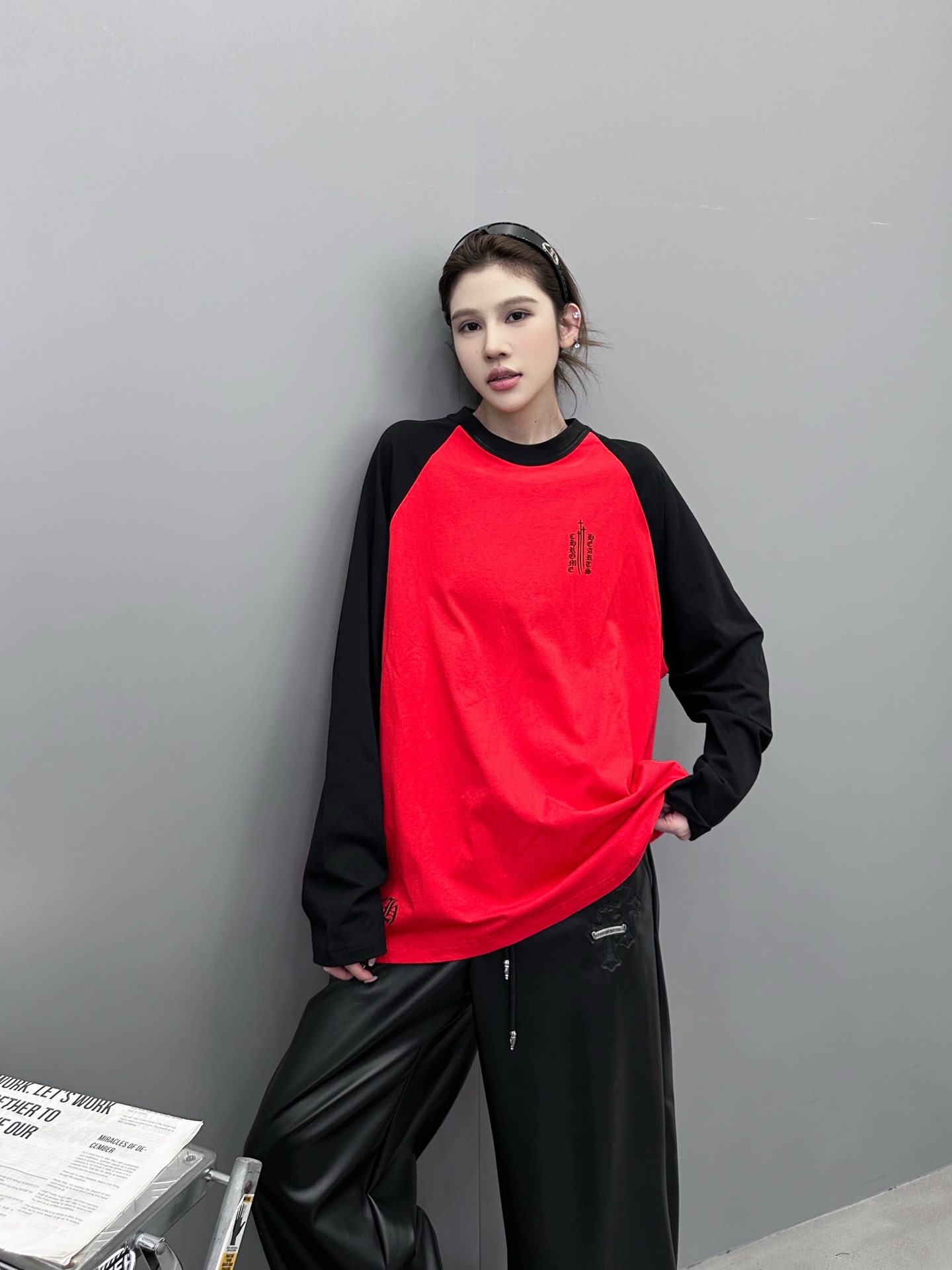 克罗心 ｜ 新款长袖t，成衣洗水多处印花工艺，拼接撞色款式，男女同款，尺码sml