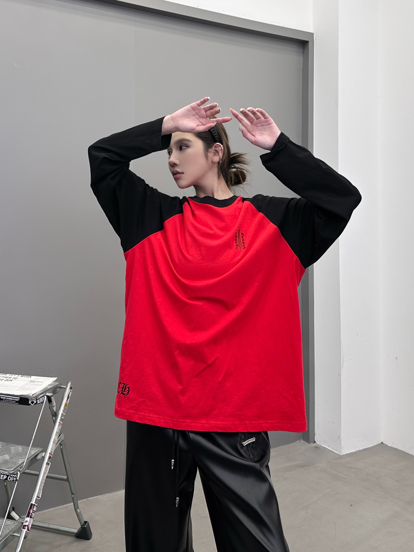 克罗心 ｜ 新款长袖t，成衣洗水多处印花工艺，拼接撞色款式，男女同款，尺码sml