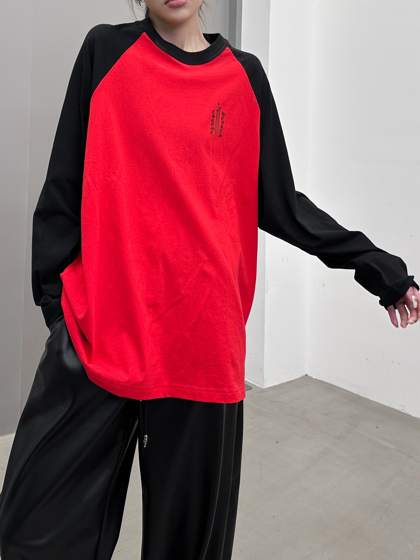 克罗心 ｜ 新款长袖t，成衣洗水多处印花工艺，拼接撞色款式，男女同款，尺码sml