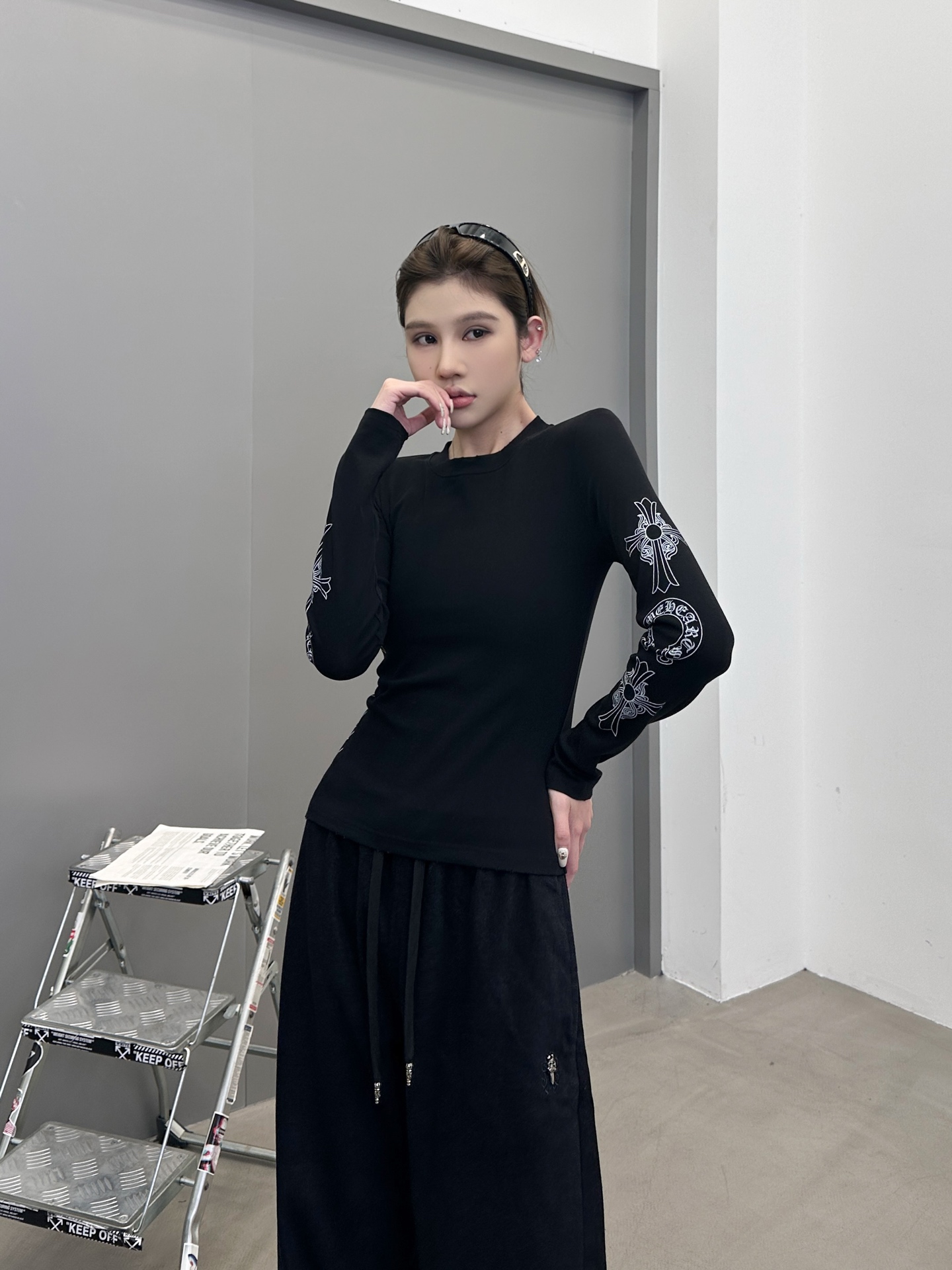 克罗心 ｜ 新款长袖打底，成衣洗水吊磨工艺加4处印花，休闲时尚，尺码sml